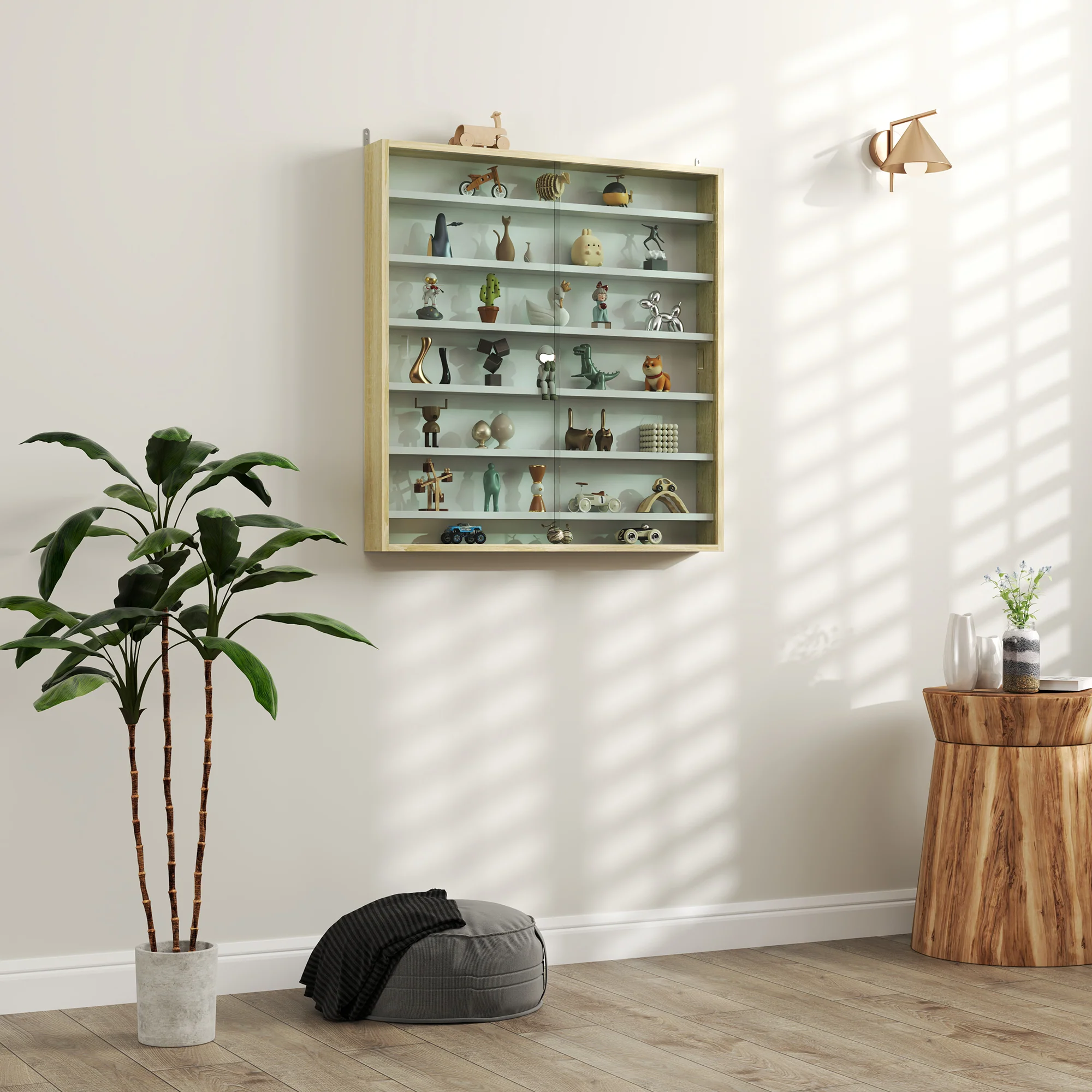 HOMCOM 7-Tier Wall Display Cabinet w/ Shelves Glass Doors - Image 20
