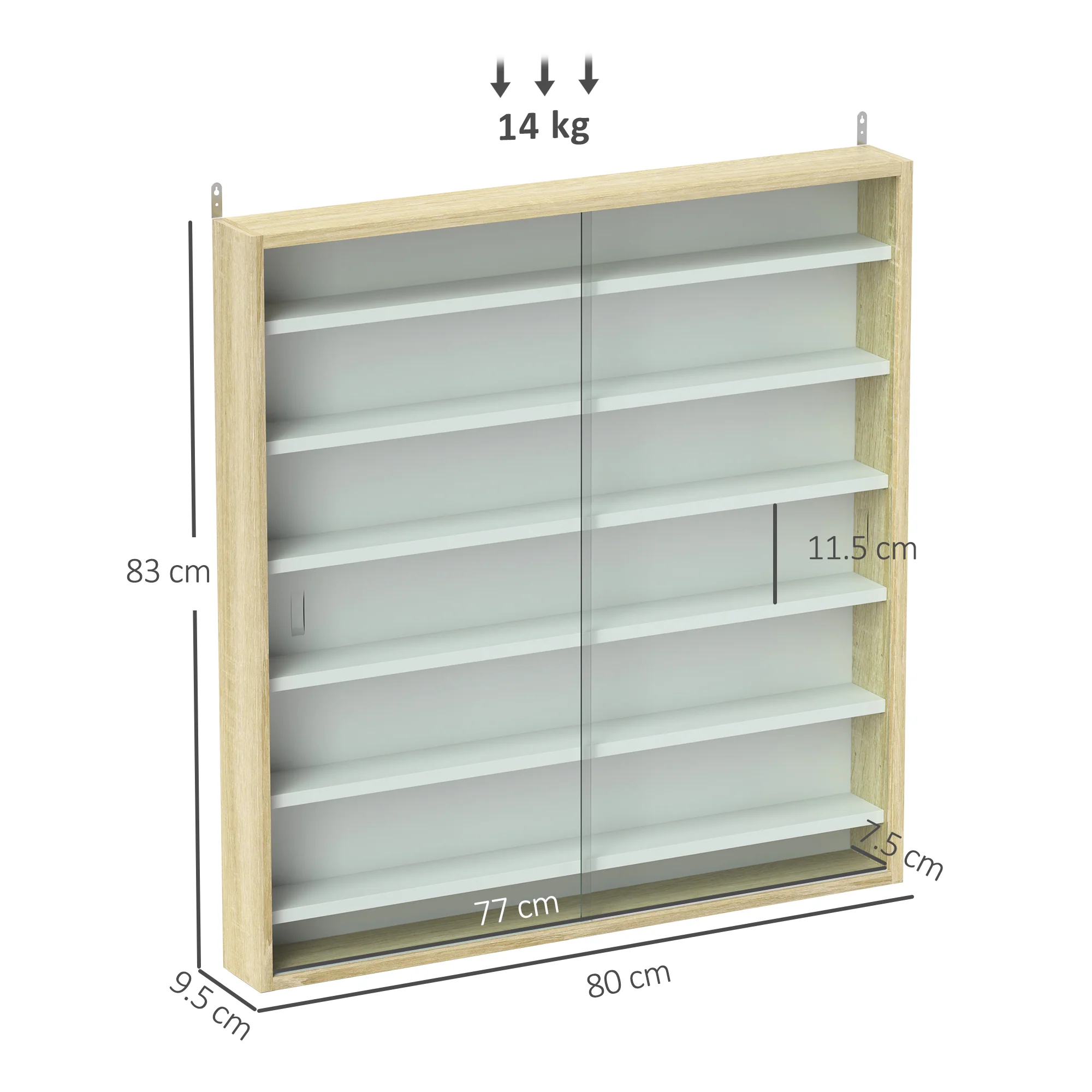 HOMCOM 7-Tier Wall Display Cabinet w/ Shelves Glass Doors - Image 23