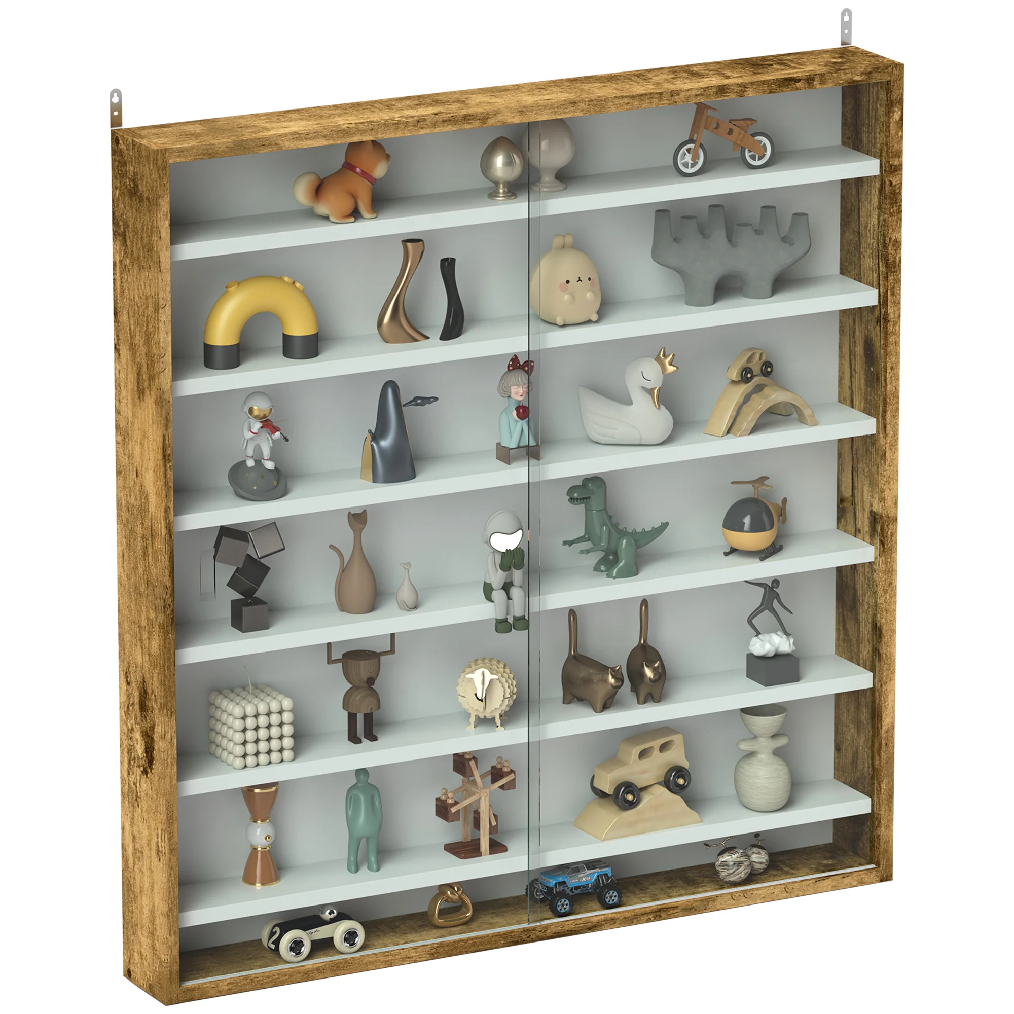 HOMCOM 7-Tier Wall Display Cabinet w/ Shelves Glass Doors - Image 37