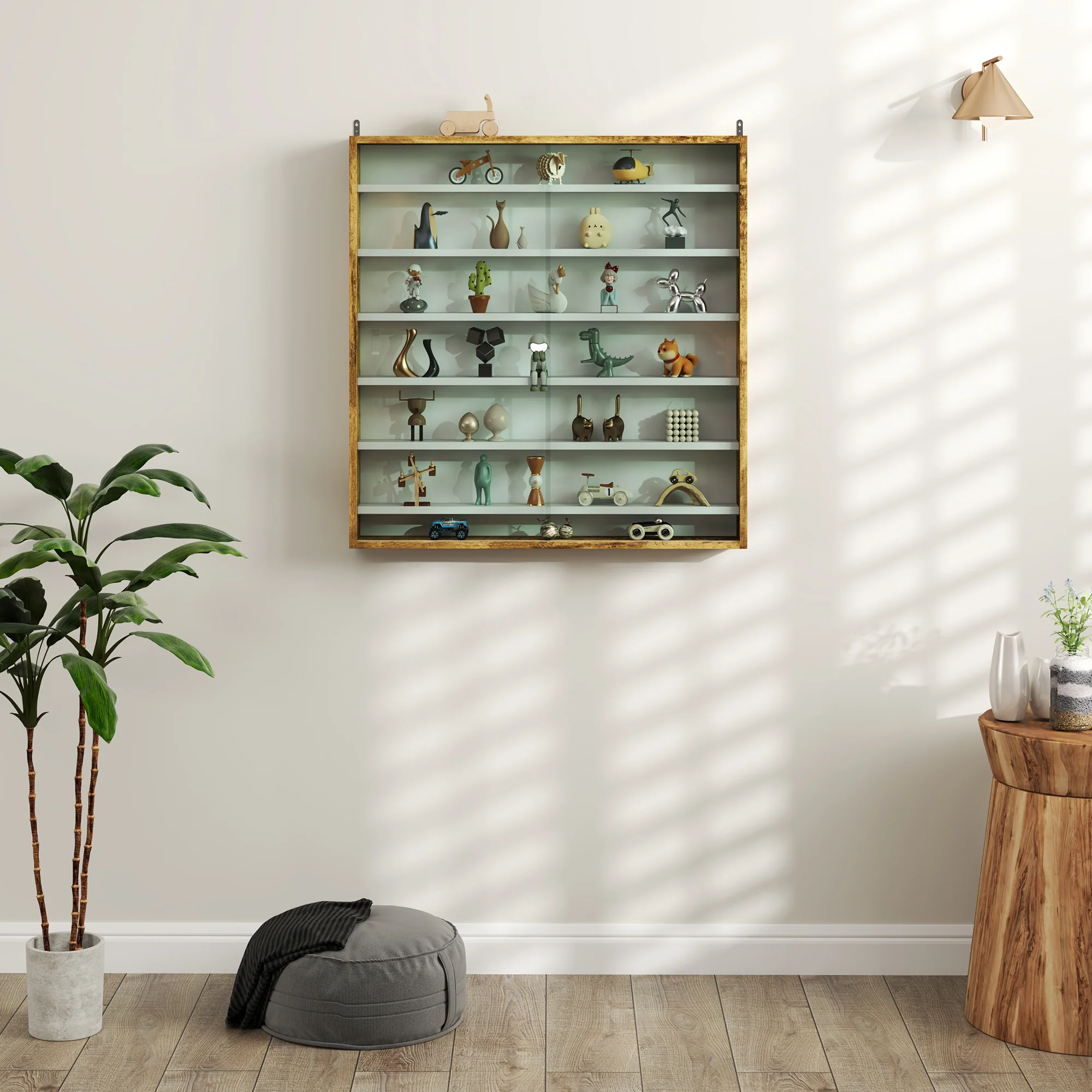 HOMCOM 7-Tier Wall Display Cabinet w/ Shelves Glass Doors - Image 45