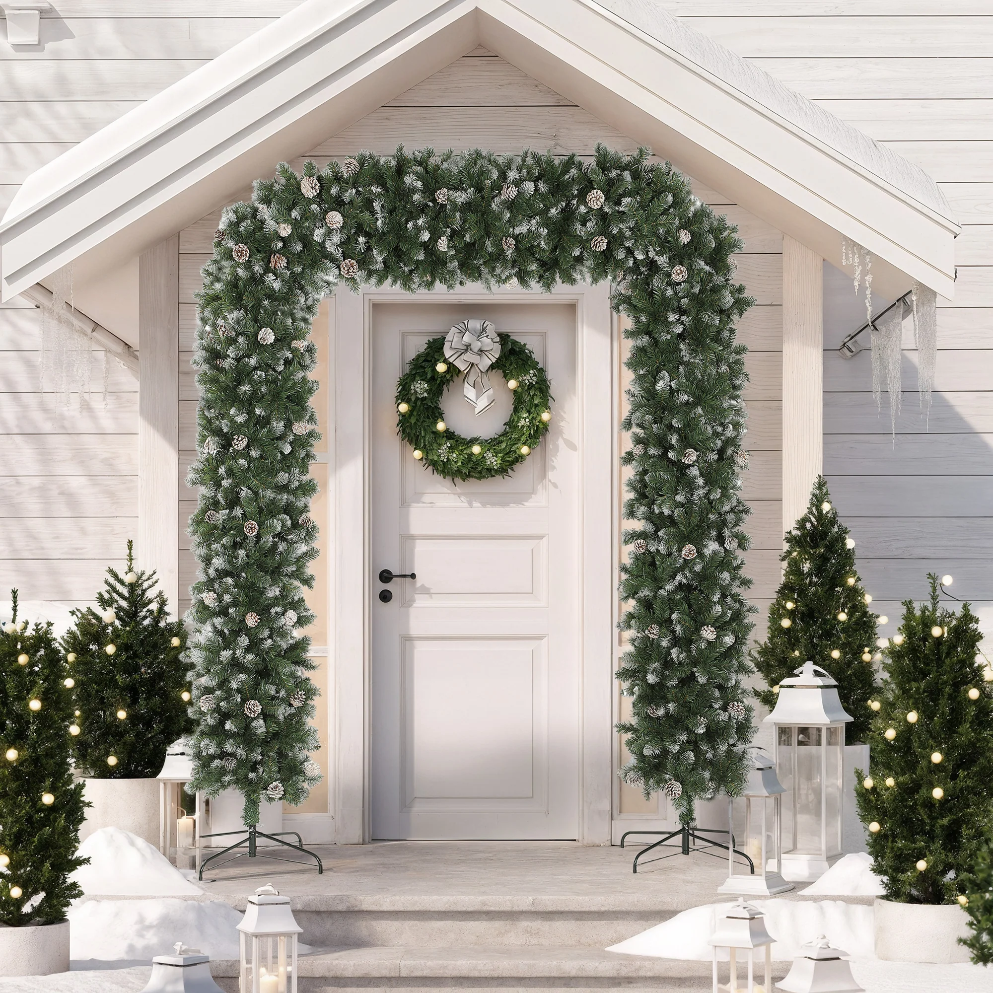 HOMCOM 8.2 ft Snow Frosted Christmas Tree Arch, Doorway Decor - Image 2
