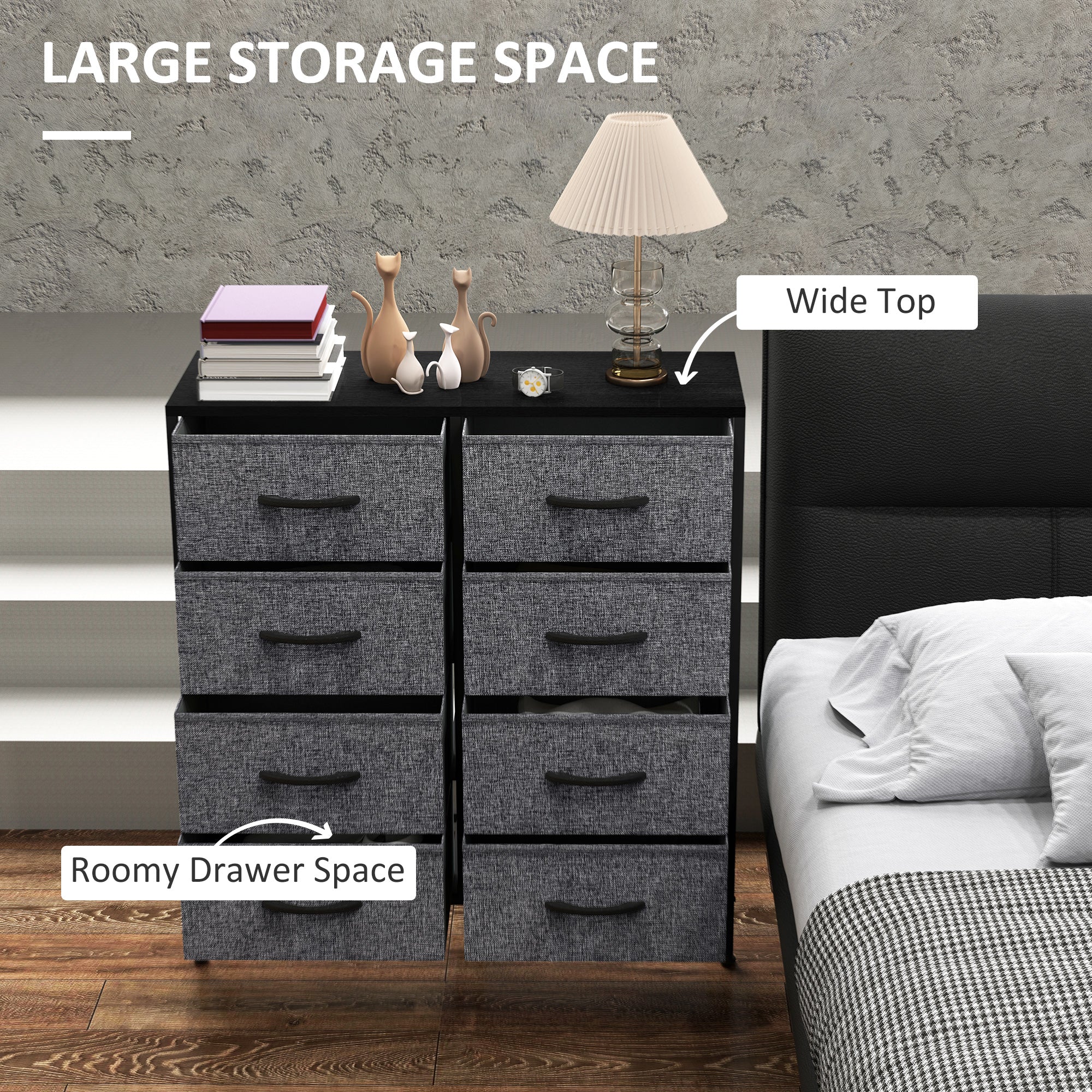 HOMCOM 8 Drawer Fabric Chest of Drawers w/ Wooden Top for Hallway - Image 3