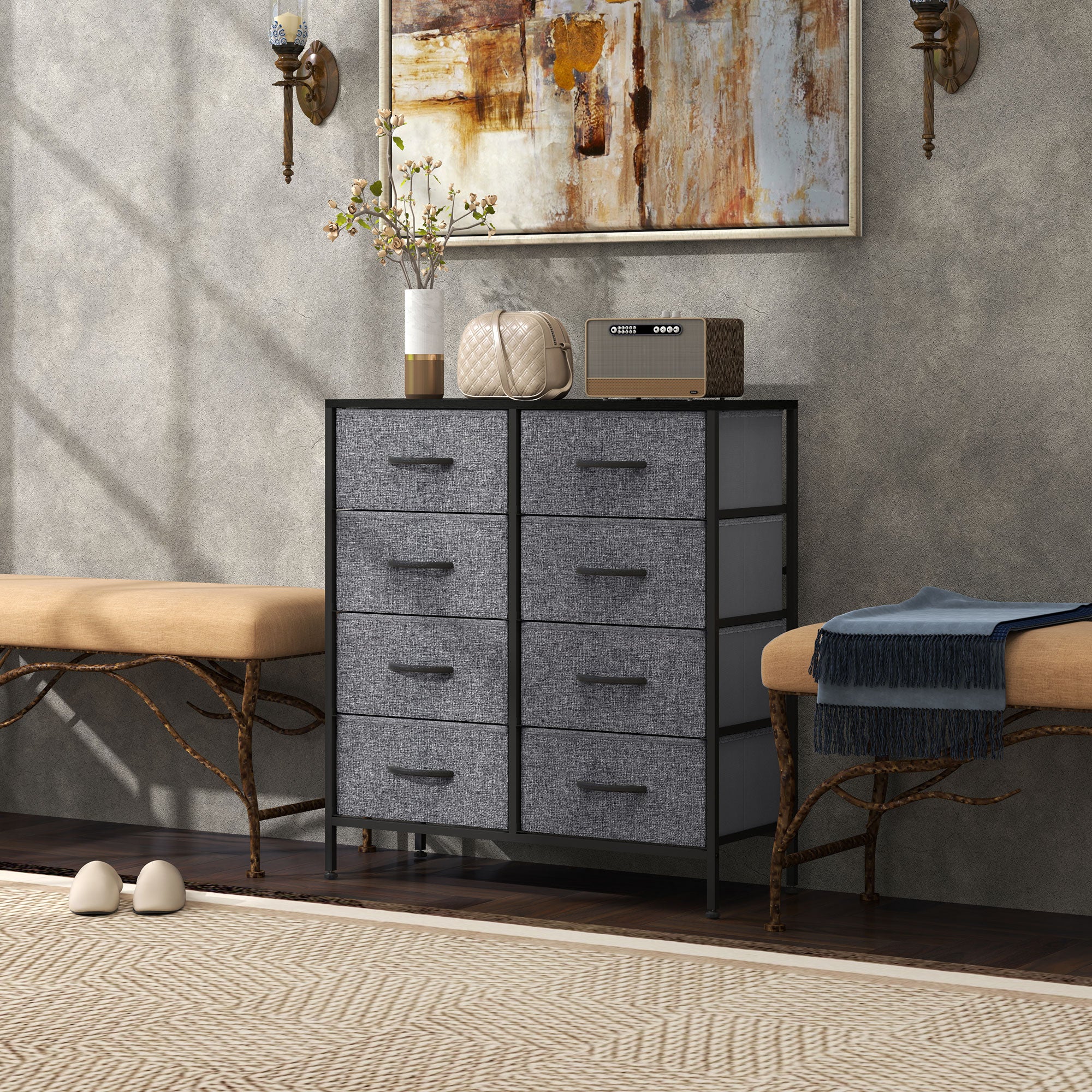 HOMCOM 8 Drawer Fabric Chest of Drawers w/ Wooden Top for Hallway - Image 9