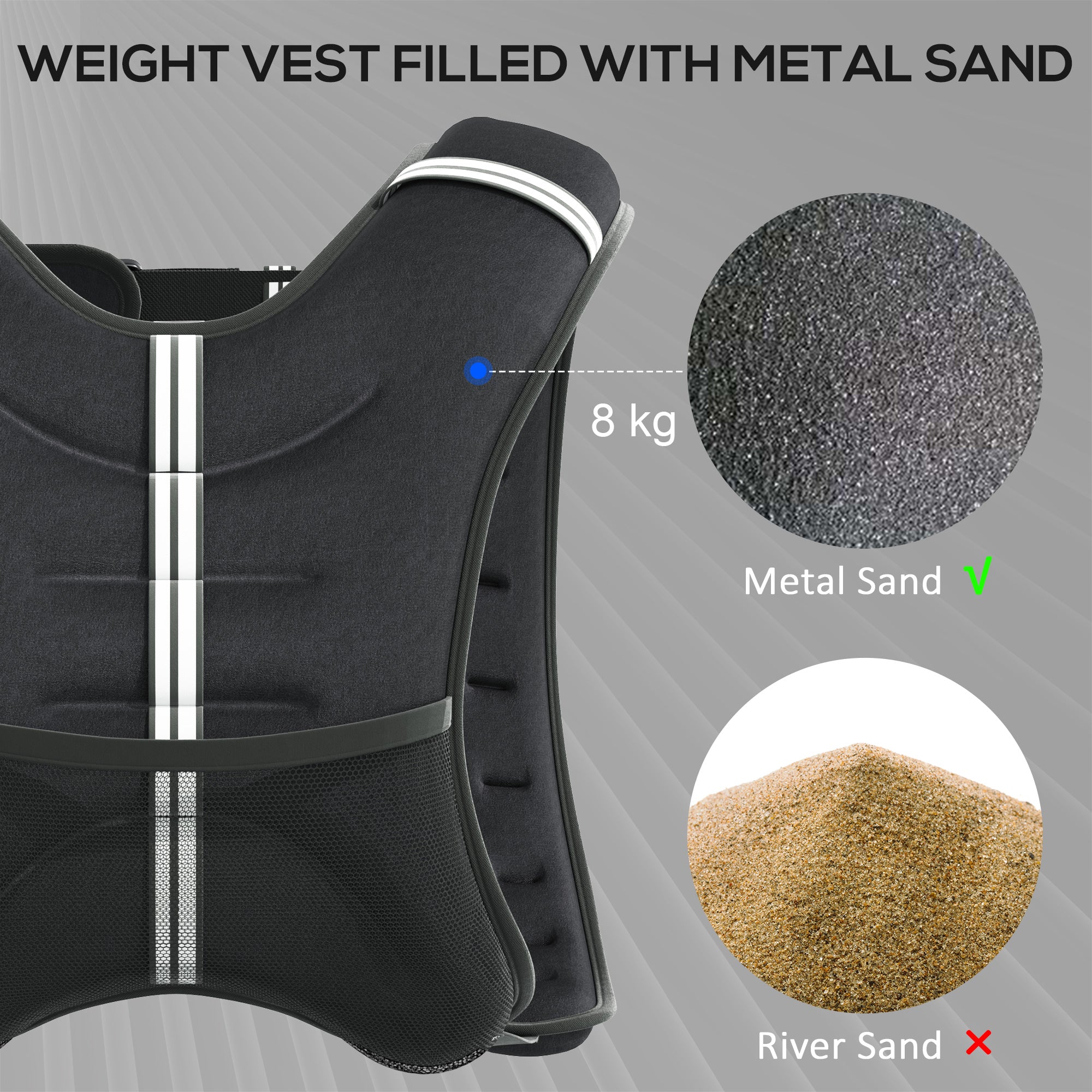 HOMCOM 8KG Weighted Vest with Adjustable Straps, Pocket, Reflective Strips - Image 4