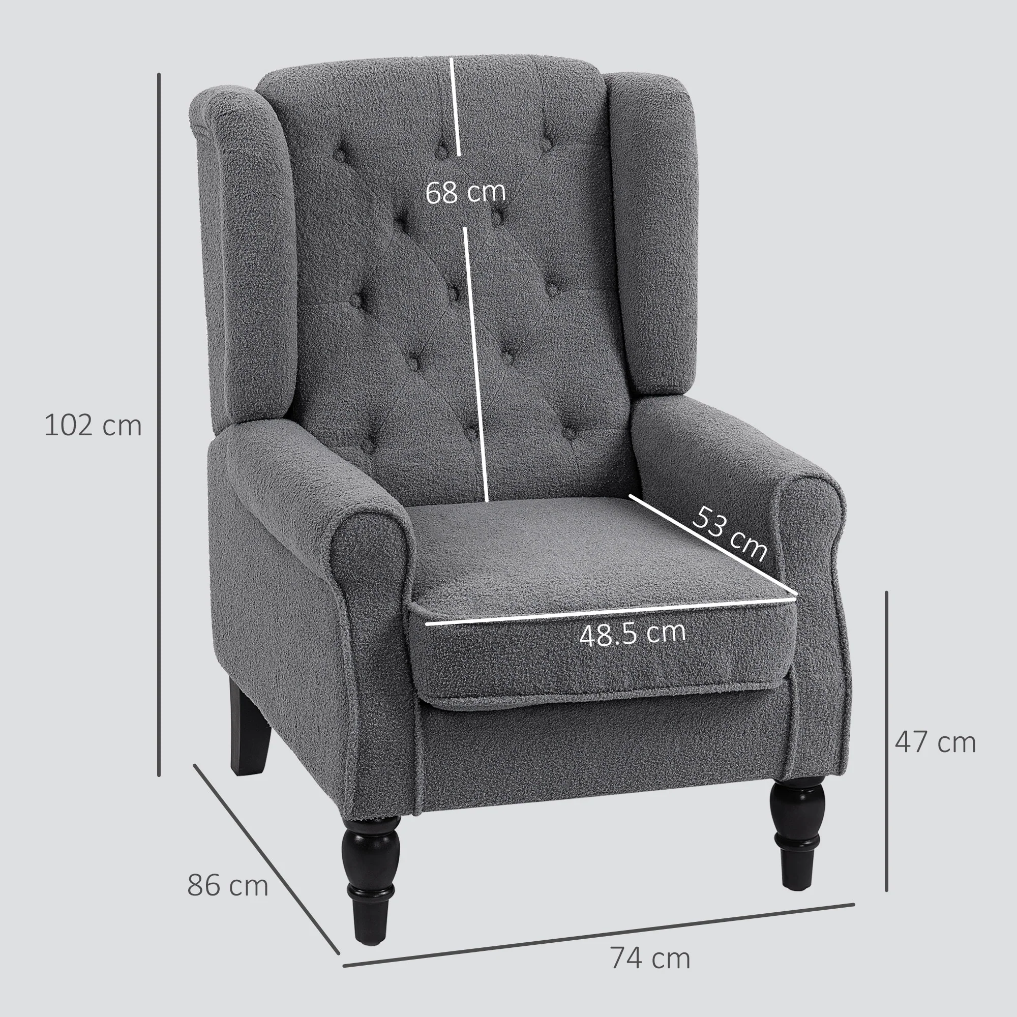 HOMCOM Accent Chair Wingback Armchair Retro Tufted Club Wood Fabric - Image 23