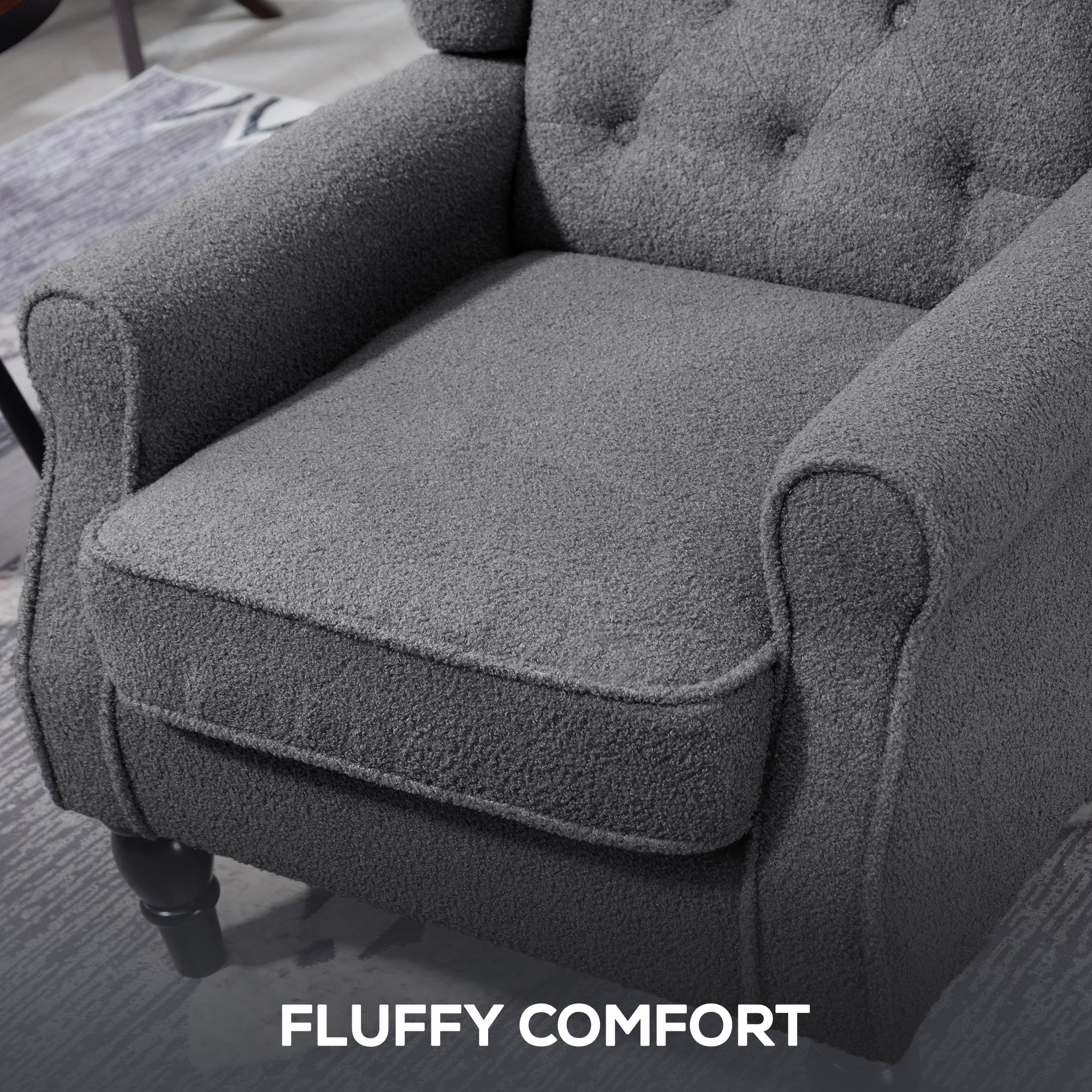 HOMCOM Accent Chair Wingback Armchair Retro Tufted Club Wood Fabric - Image 24
