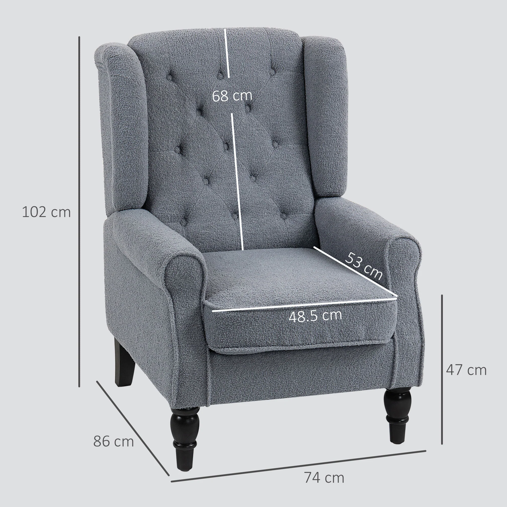 HOMCOM Accent Chair Wingback Armchair Retro Tufted Club Wood Fabric - Image 32