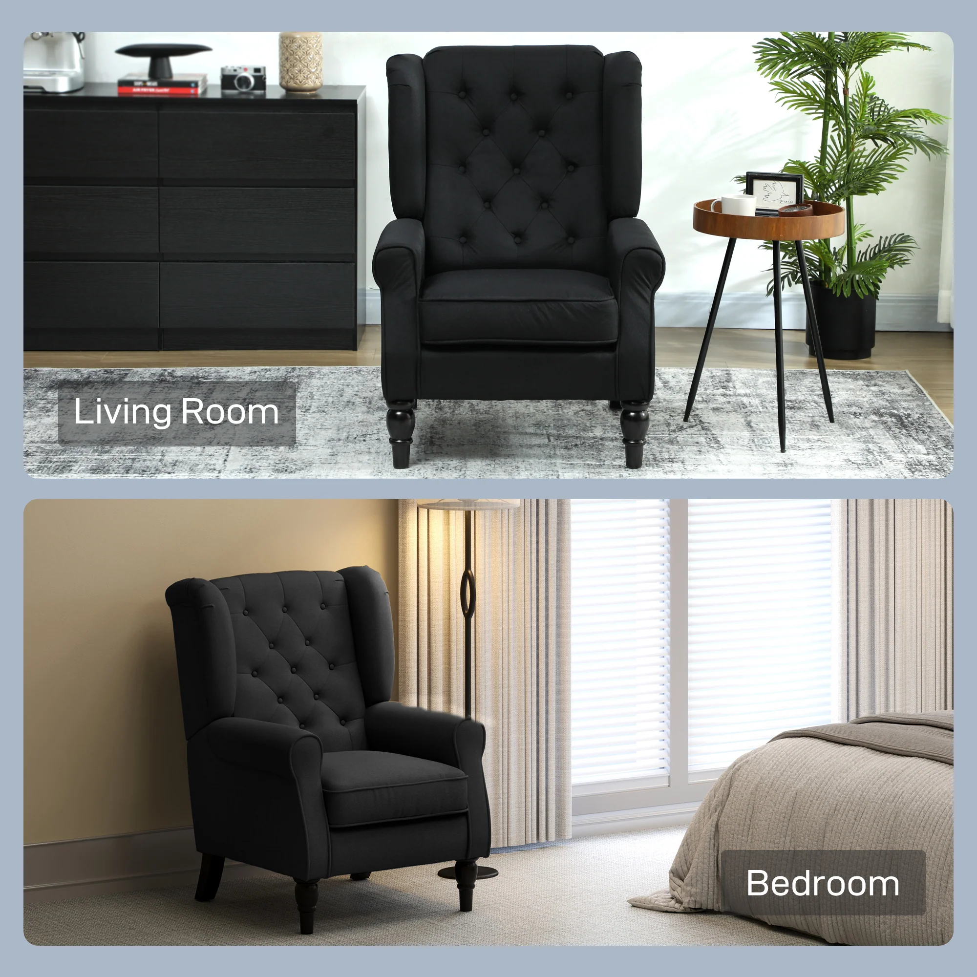 HOMCOM Accent Chair Wingback Armchair Retro Tufted Club Wood Fabric - Image 8