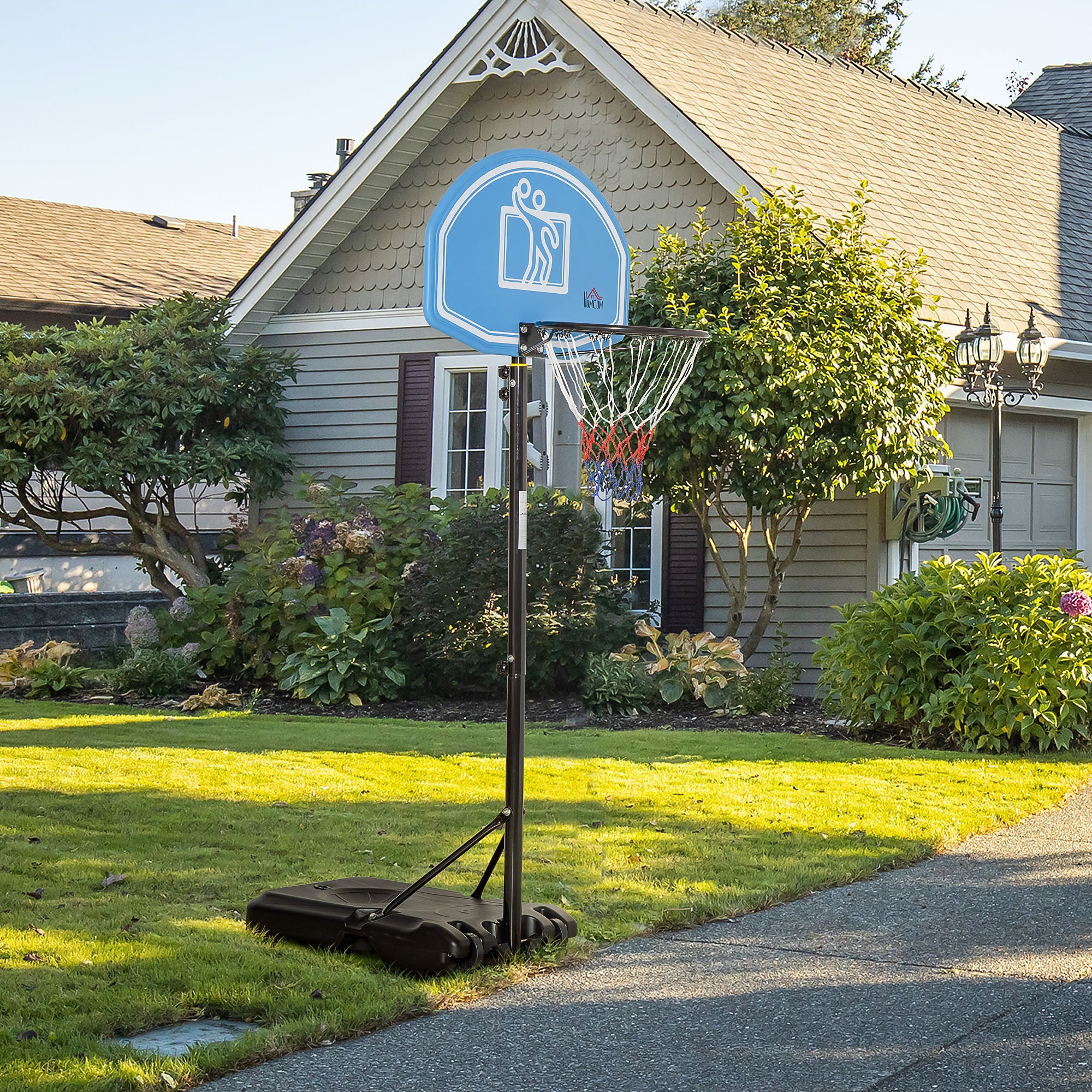 HOMCOM Adjustable Basketball Hoop Stand w/ Wheels and Weight Base Blue - Image 2