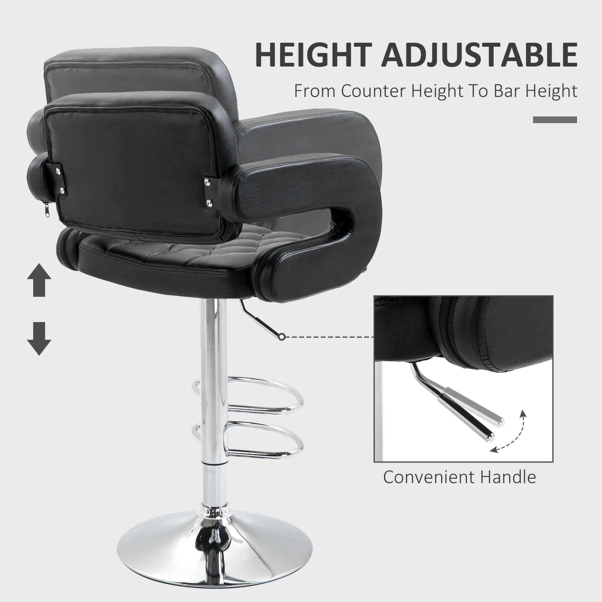HOMCOM Adjustable Height Barstool Steel Pole PU Leather Bistro Home Kitchen - Image 3