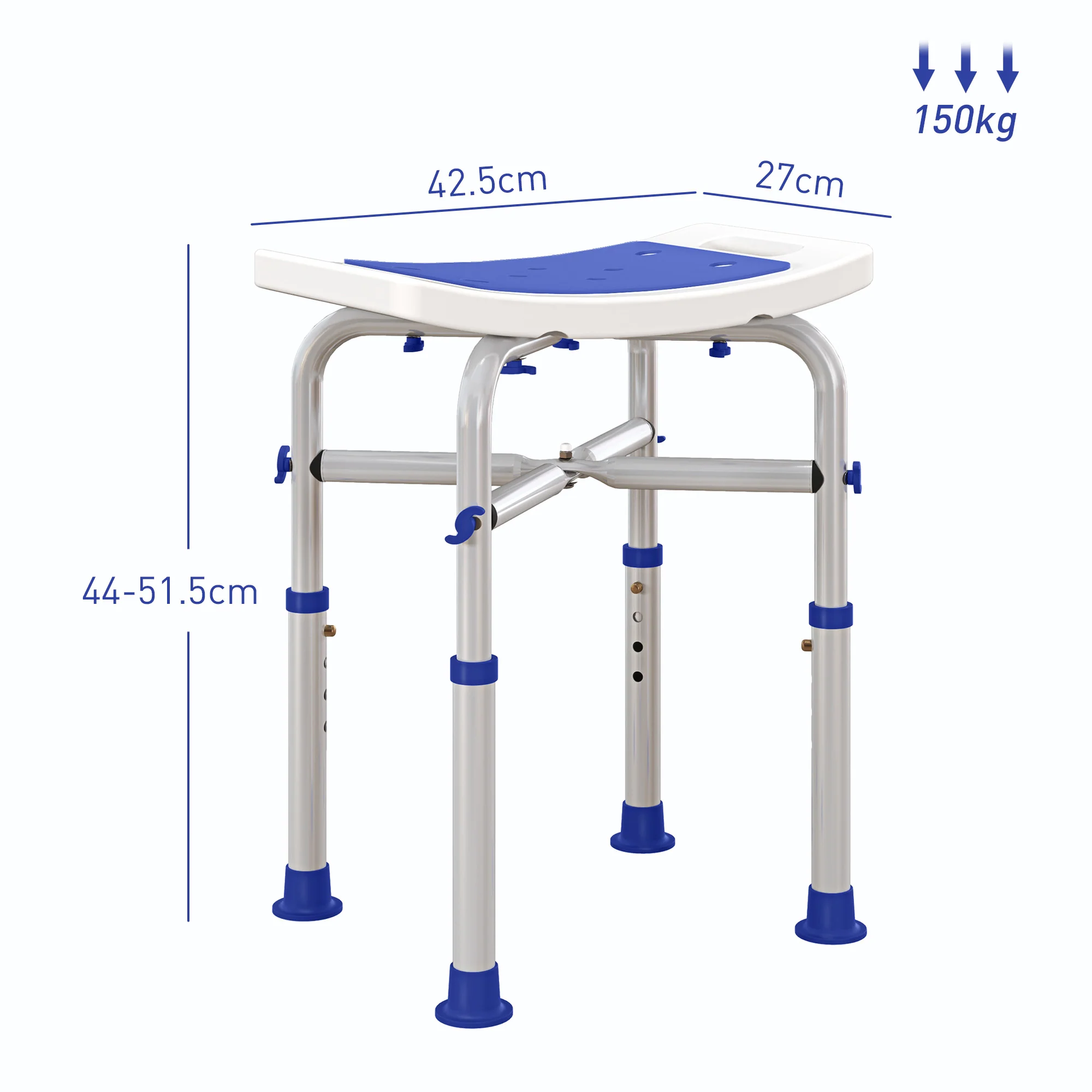 HOMCOM Adjustable Shower Stool With Foot Pads For Elderly Disabled Purple - Image 5