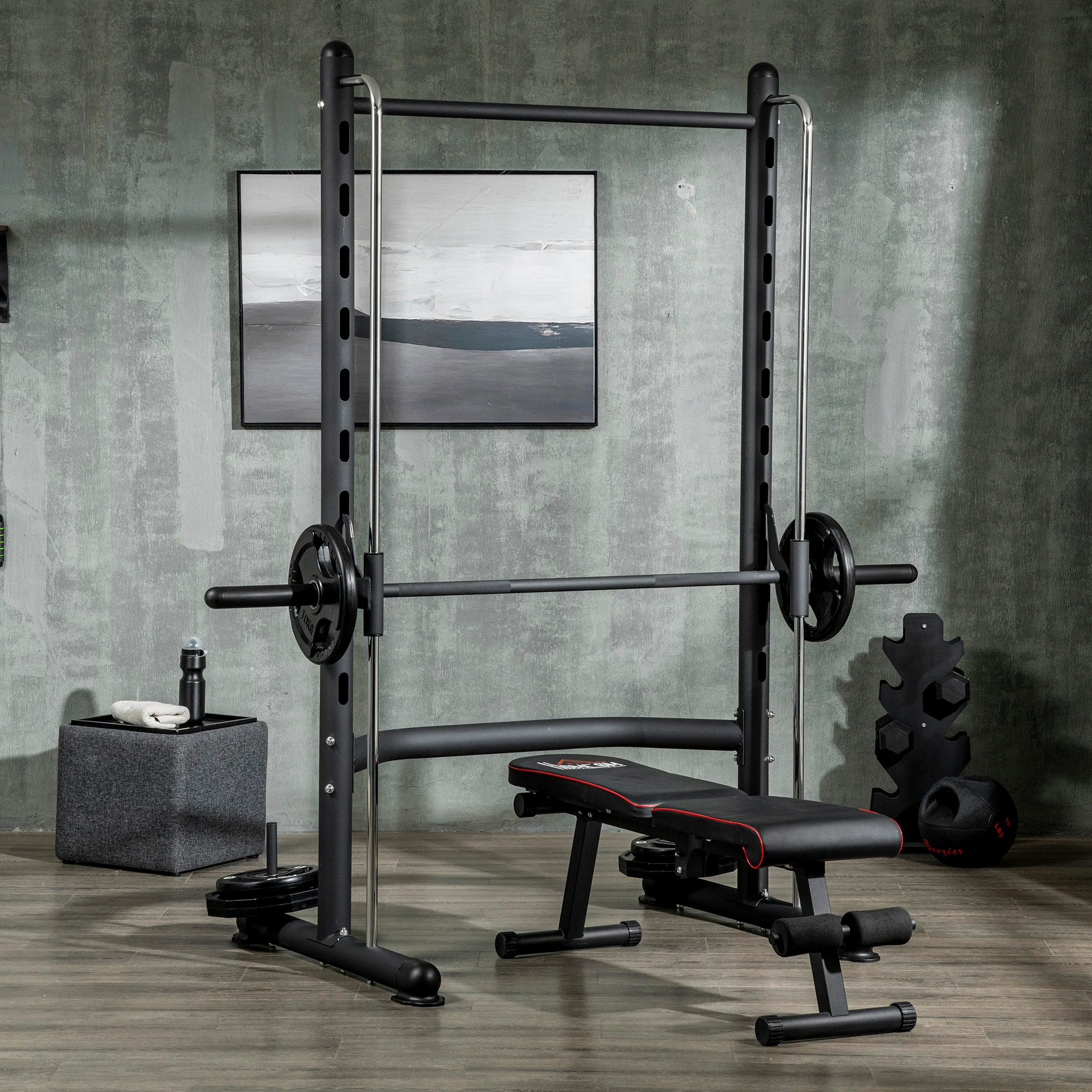 HOMCOM Adjustable Squat Rack with Pull Up Bar and Barbell Bar for Home Gym - Image 2