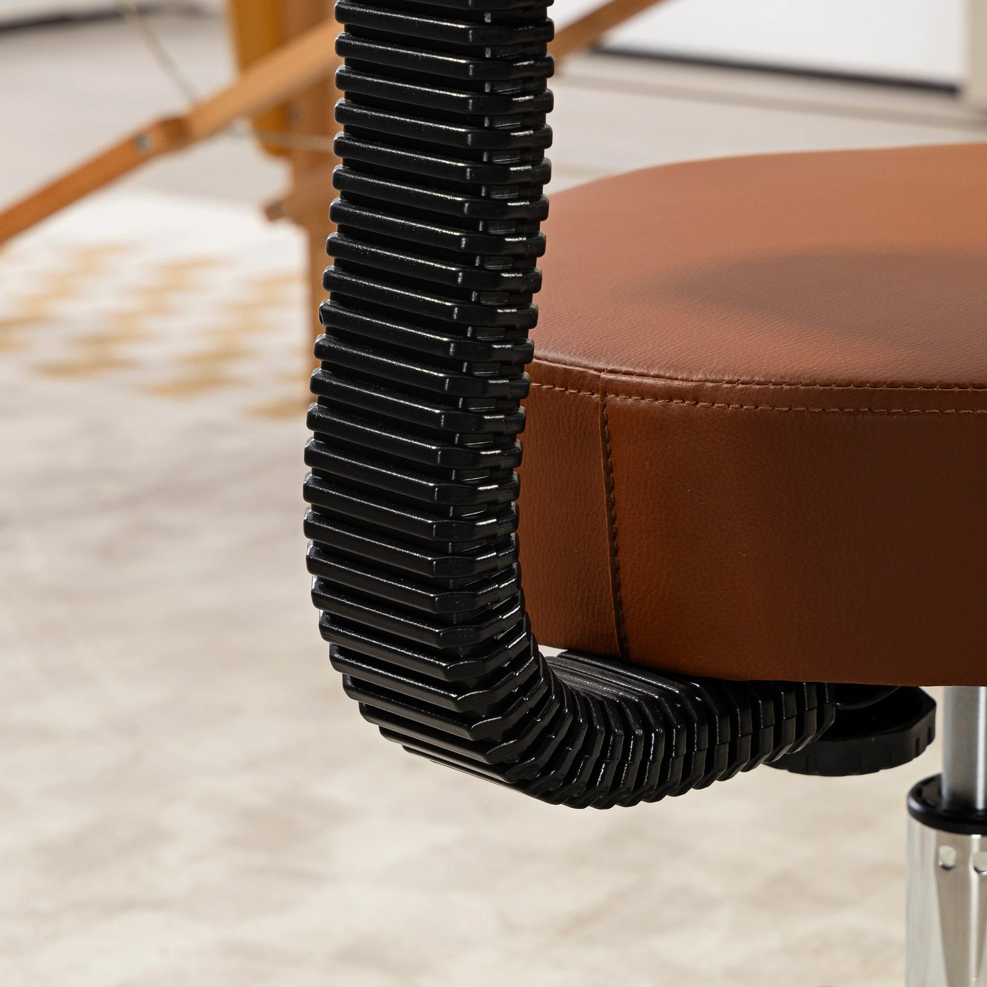 HOMCOM Adjustable Swivel Salon Chair Padded Seat Back 5 Wheels Brown - Image 8