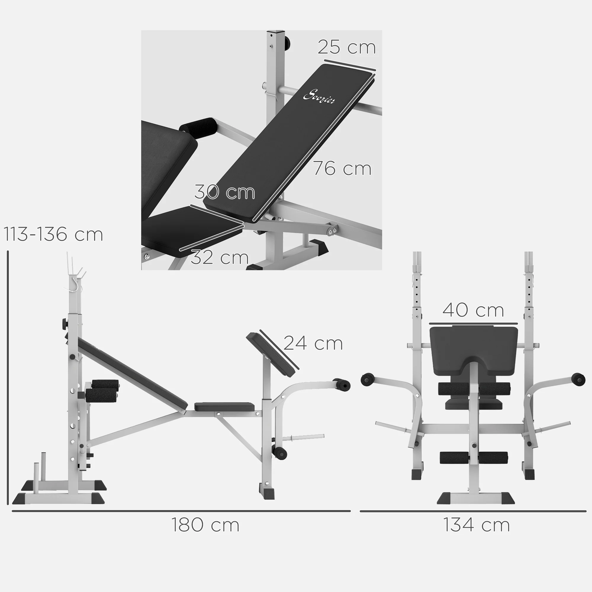 HOMCOM Adjustable Weight Bench With Squat Rack, Leg Developer, Grey - Image 5