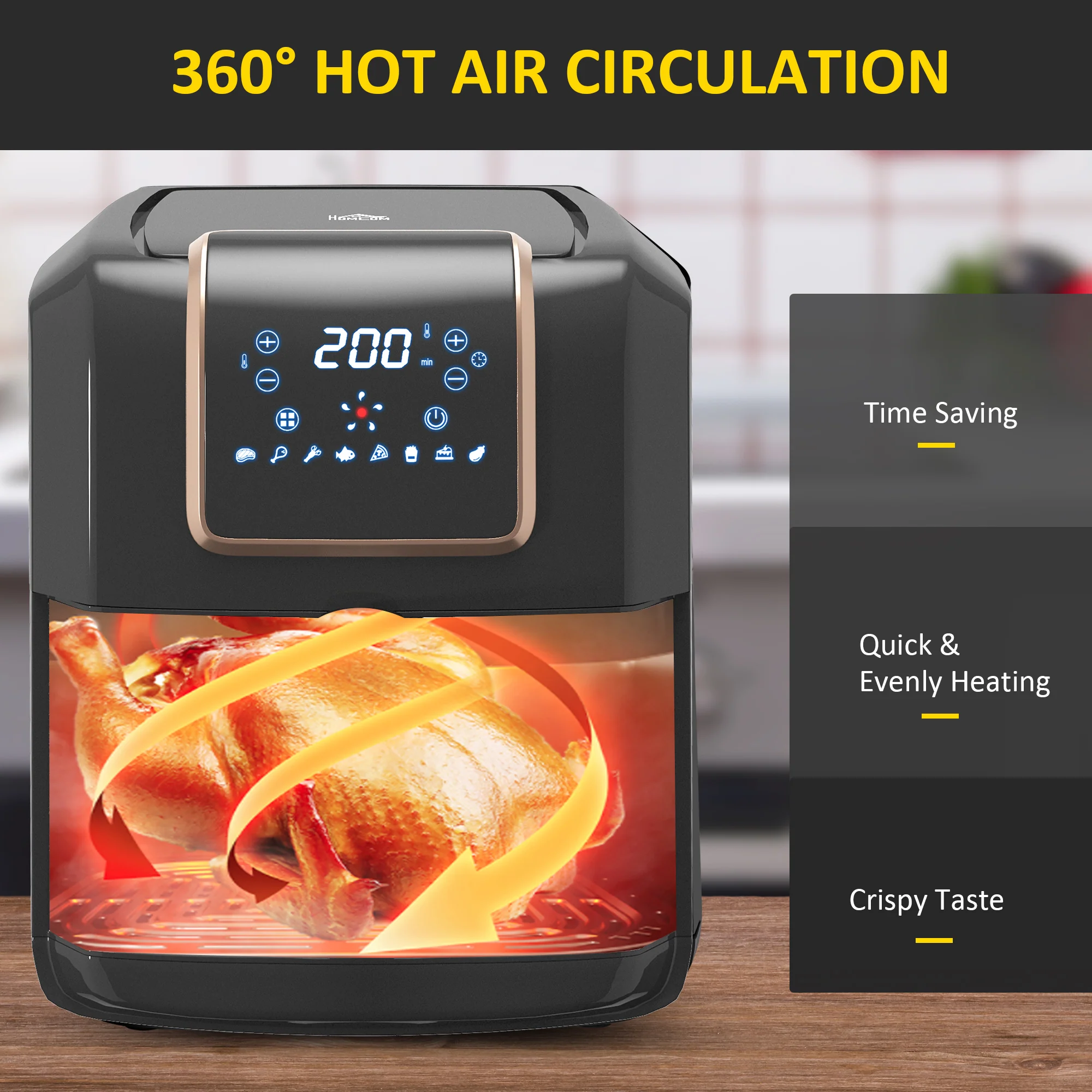 HOMCOM Air Fryer 1700W 6.5L With Digital Display Timer For Low Fat Cooking - Image 7