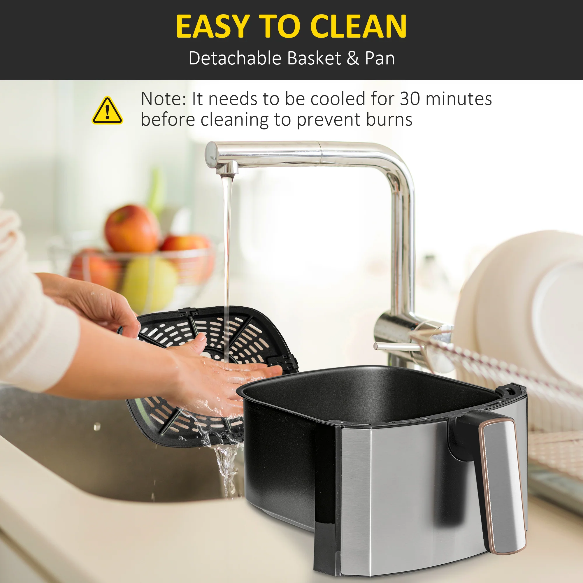 HOMCOM Air Fryer 1700W 6.5L With Digital Display Timer For Low Fat Cooking - Image 8