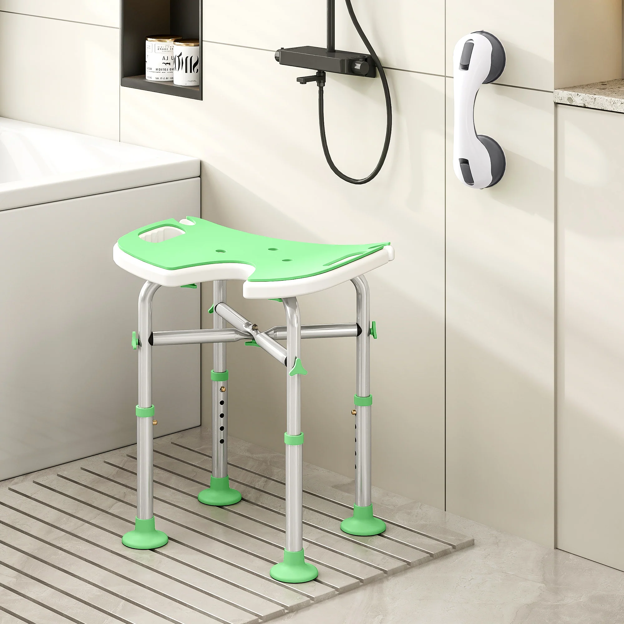 HOMCOM Aluminium Shower Stool For Elderly Disabled Non-Slip Bath Stool - Image 2