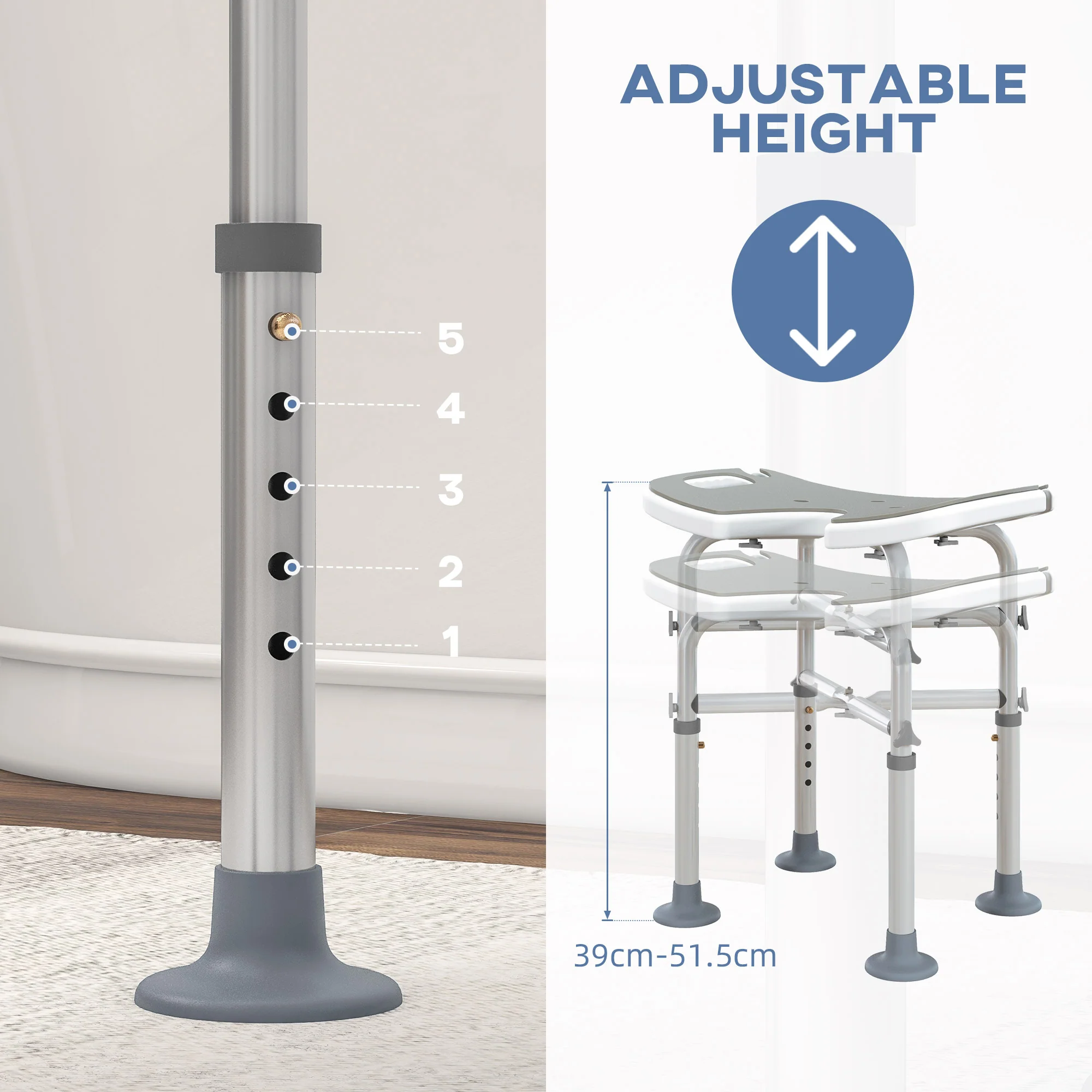 HOMCOM Aluminium Shower Stool For Elderly Disabled Non-Slip Bath Stool Blue - Image 13