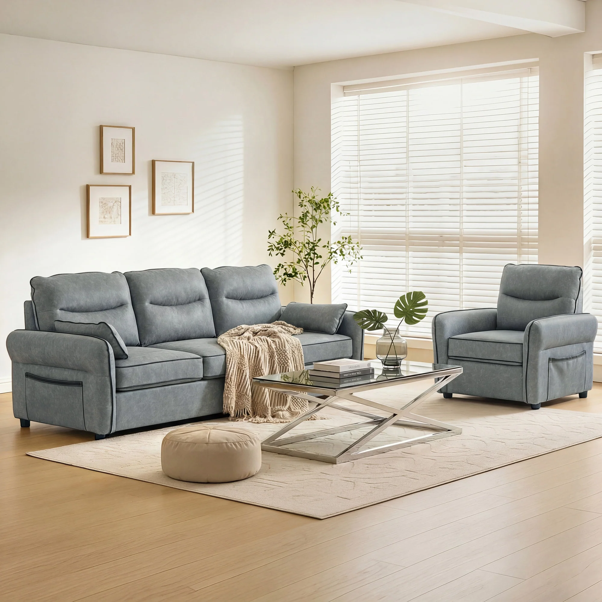 HOMCOM Armchair, Faux Leather Accent Chair with Thicken Cushion, Grey - Image 8