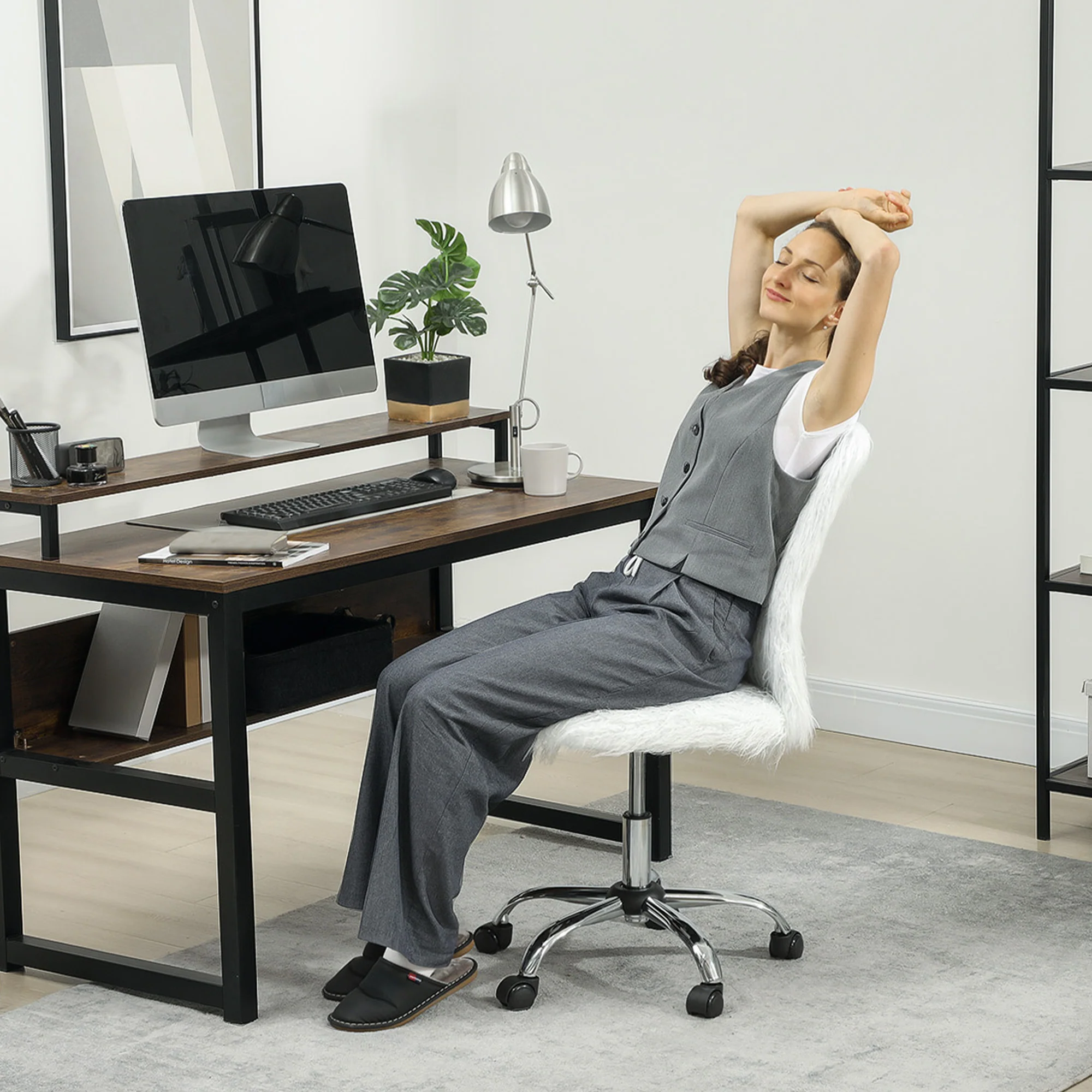 HOMCOM Armless Makeup Vanity Chair, Swivel Computer Chair - Image 11