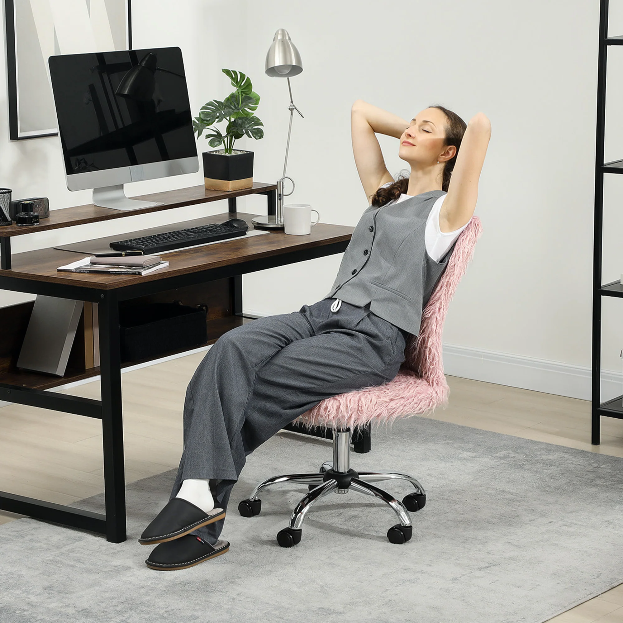 HOMCOM Armless Makeup Vanity Chair, Swivel Computer Chair - Image 2