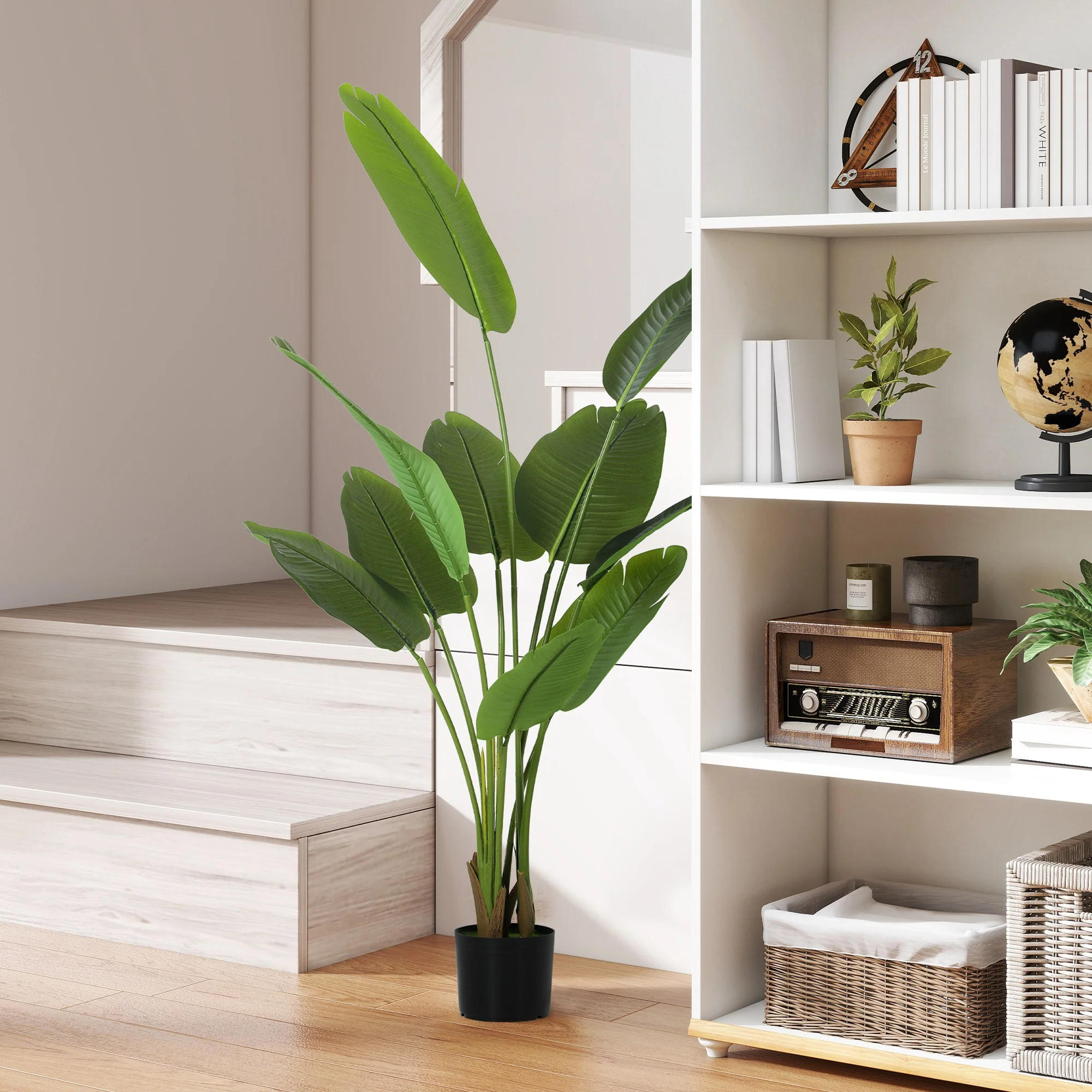HOMCOM Artificial Bird Of Paradise Plant With Flocking In Pot, Green - Image 2