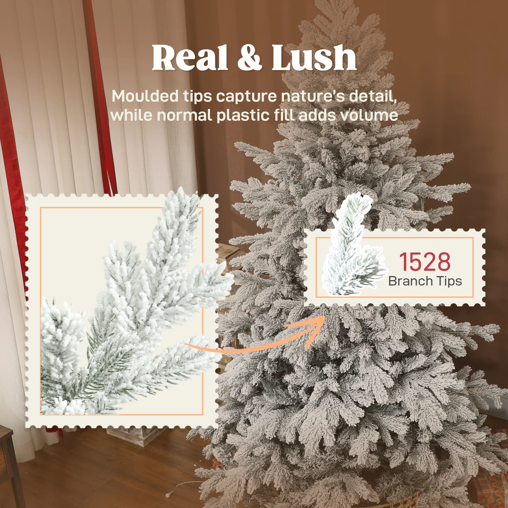 HOMCOM Artificial Christmas Tree With Snow, Hinged Xmas Tree - Image 14