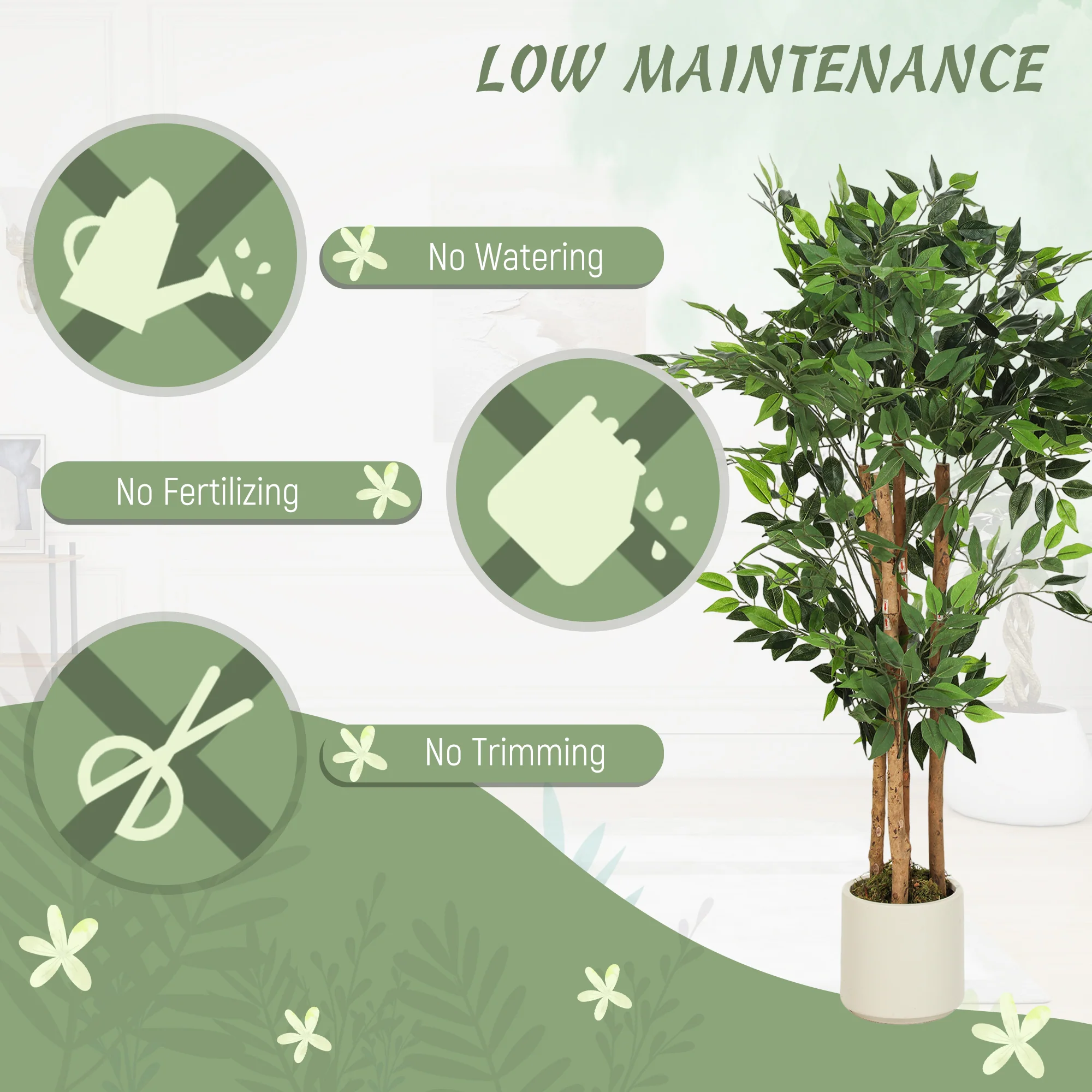 HOMCOM Artificial Ficus Tree, Faux Plant For Home Decor - Image 4