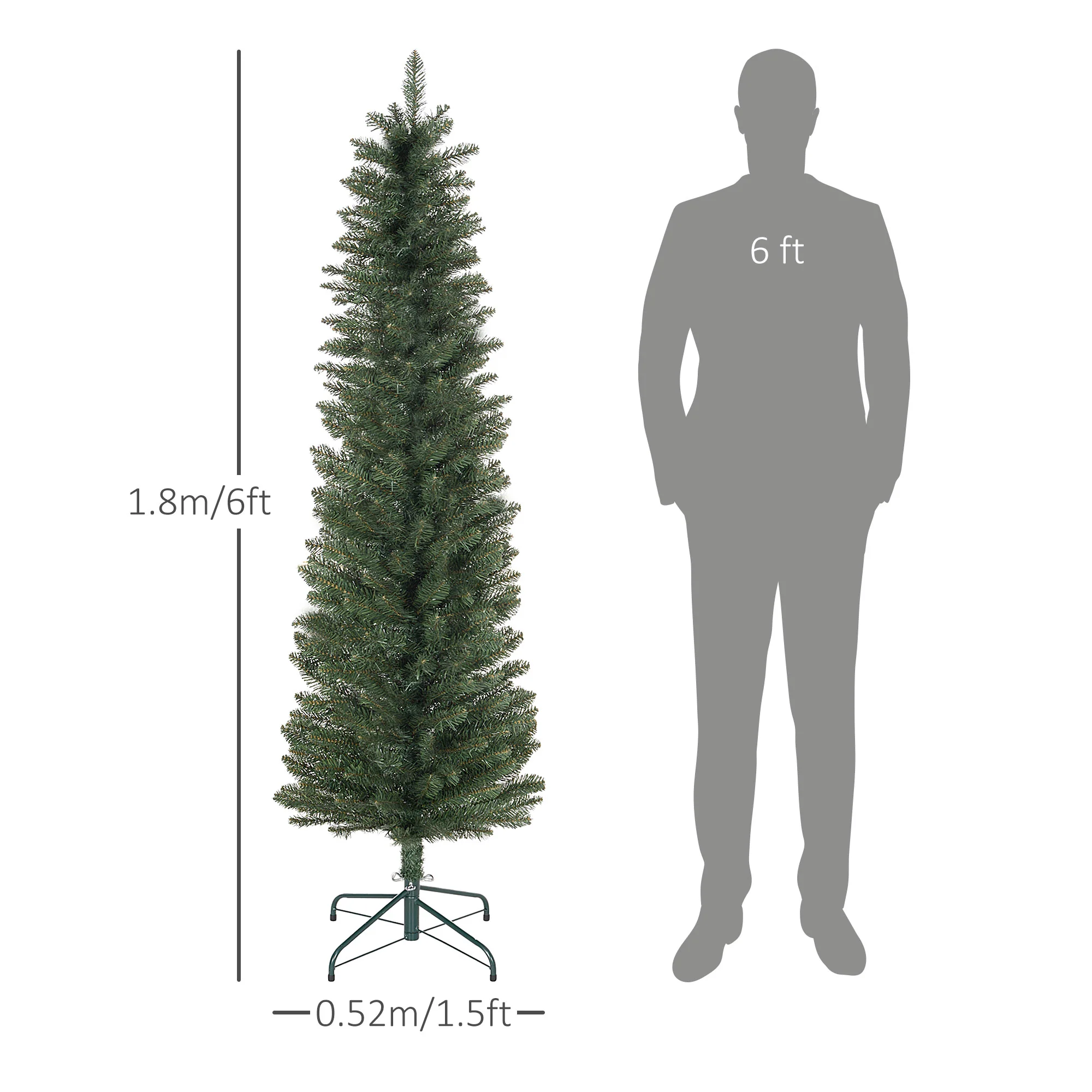HOMCOM Artificial Pencil Christmas Tree With  Branches, Green - Image 3
