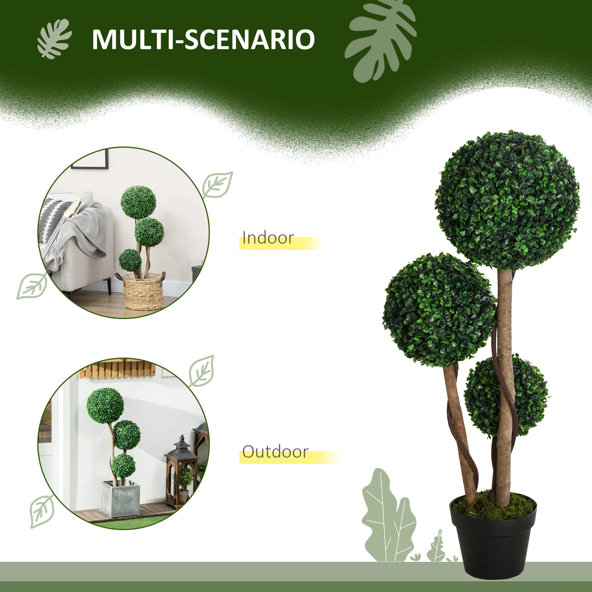 HOMCOM Artificial Plant Boxwood Ball Topiary Tree Indoor Outdoor, 90cm - Image 4