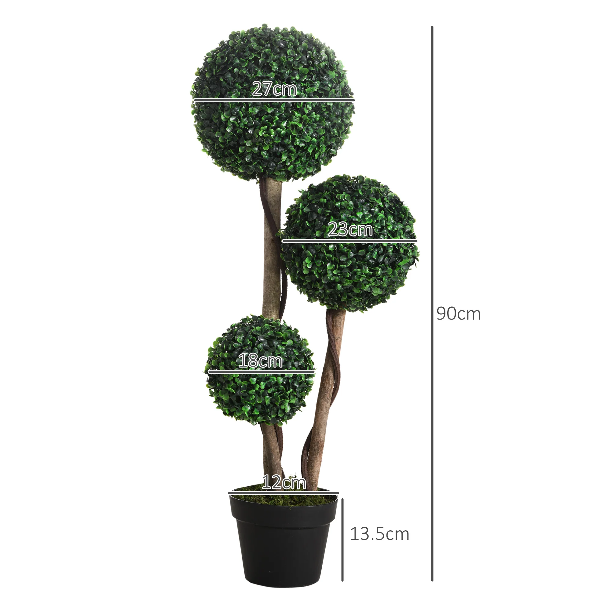 HOMCOM Artificial Plant Boxwood Ball Topiary Tree Indoor Outdoor, 90cm - Image 5