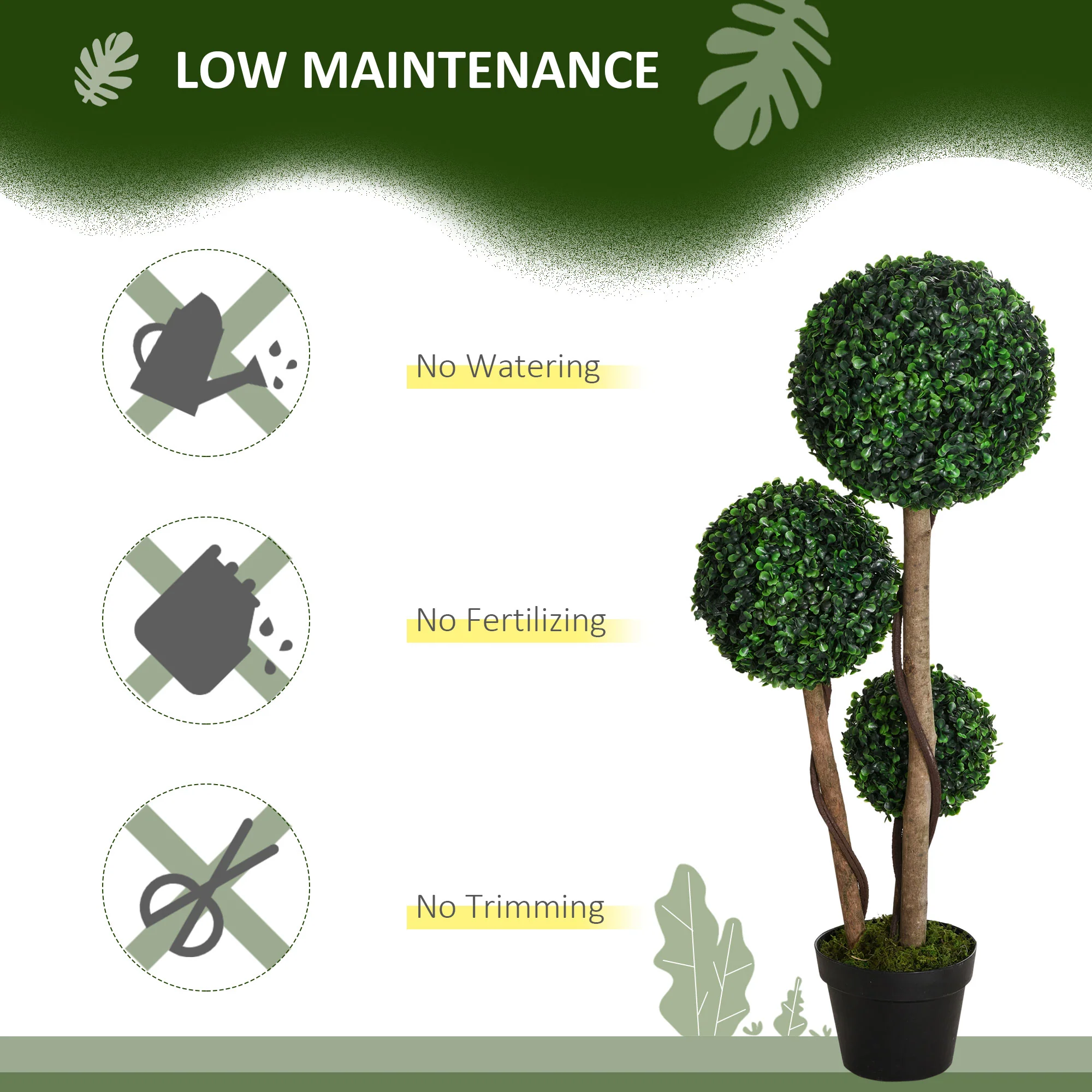 HOMCOM Artificial Plant Boxwood Ball Topiary Tree Indoor Outdoor, 90cm - Image 6