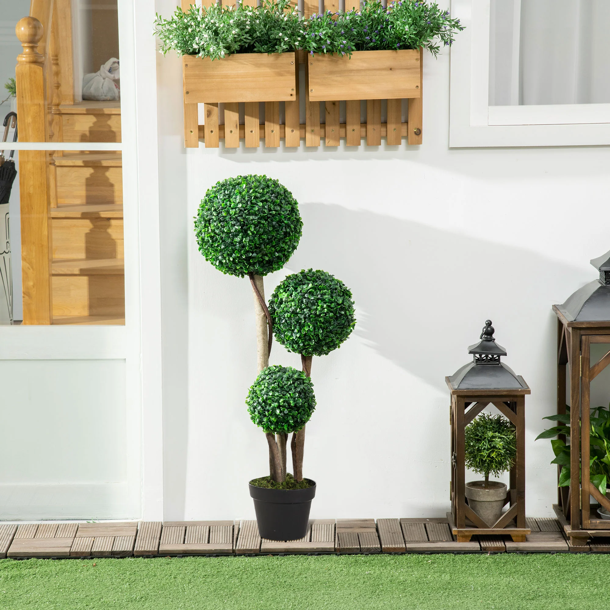 HOMCOM Artificial Plant Boxwood Ball Topiary Tree Indoor Outdoor, 90cm - Image 7