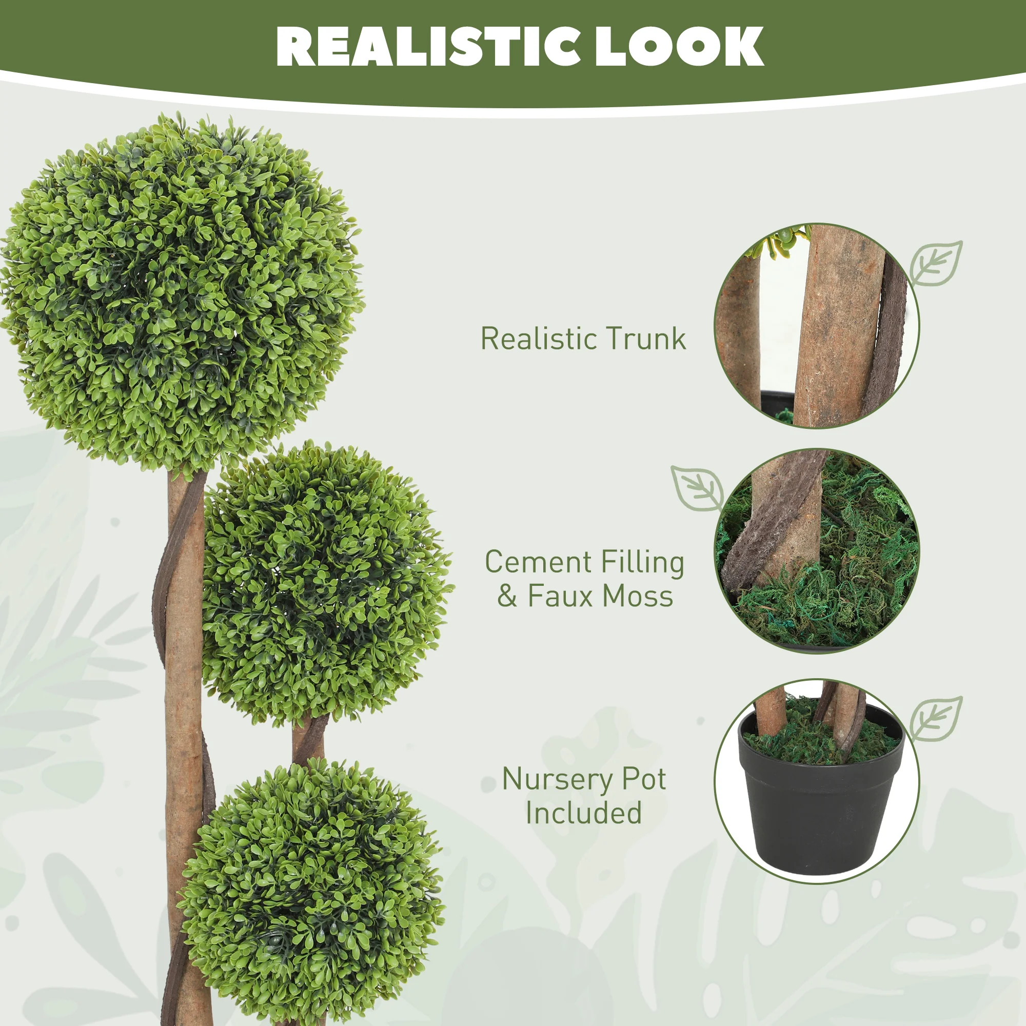 HOMCOM Artificial Plants Boxwood Ball Topiary Trees Set Of 2 Indoor Outdoor - Image 3
