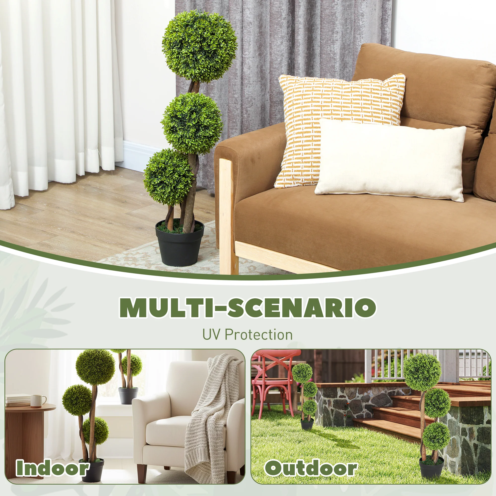 HOMCOM Artificial Plants Boxwood Ball Topiary Trees Set Of 2 Indoor Outdoor - Image 4