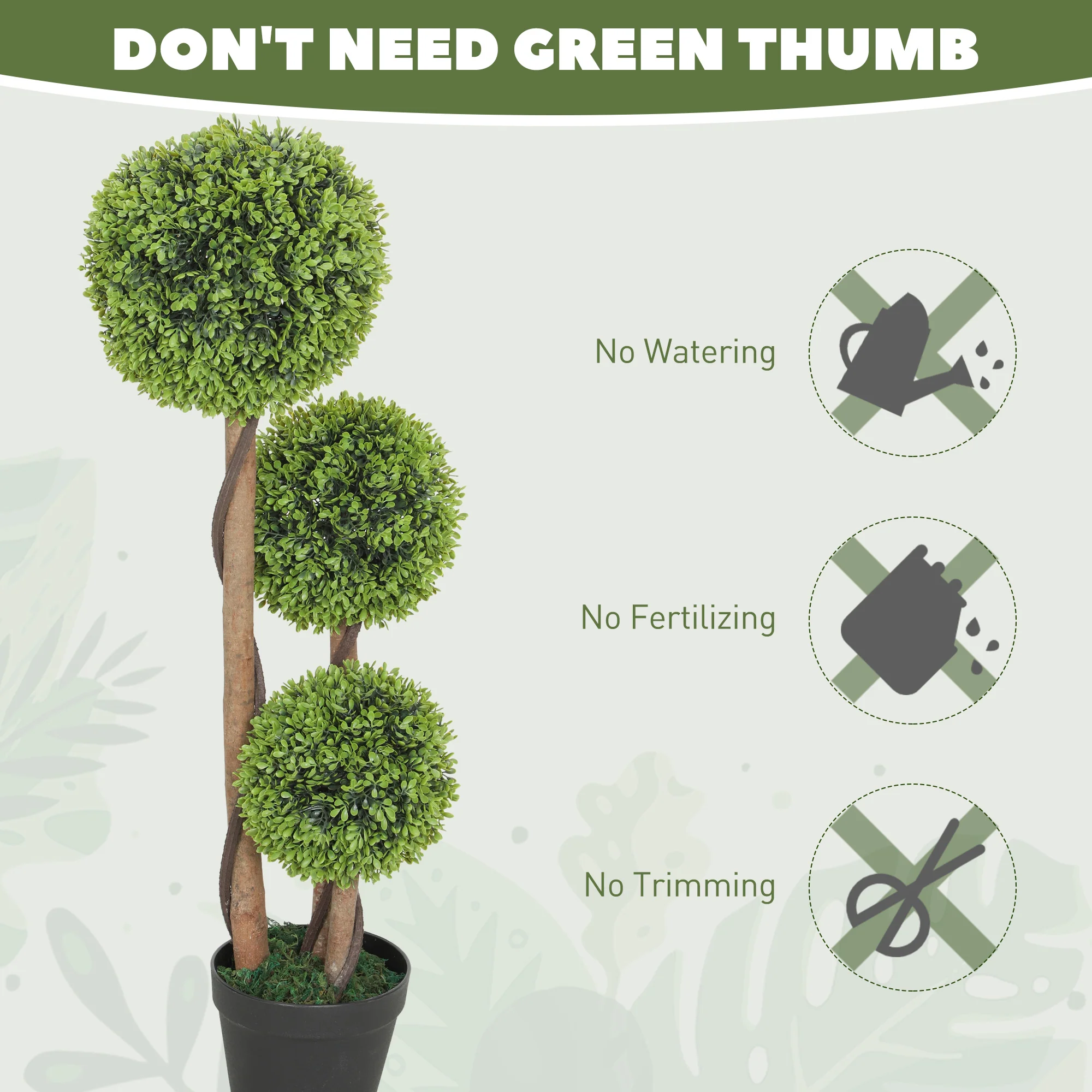 HOMCOM Artificial Plants Boxwood Ball Topiary Trees Set Of 2 Indoor Outdoor - Image 6