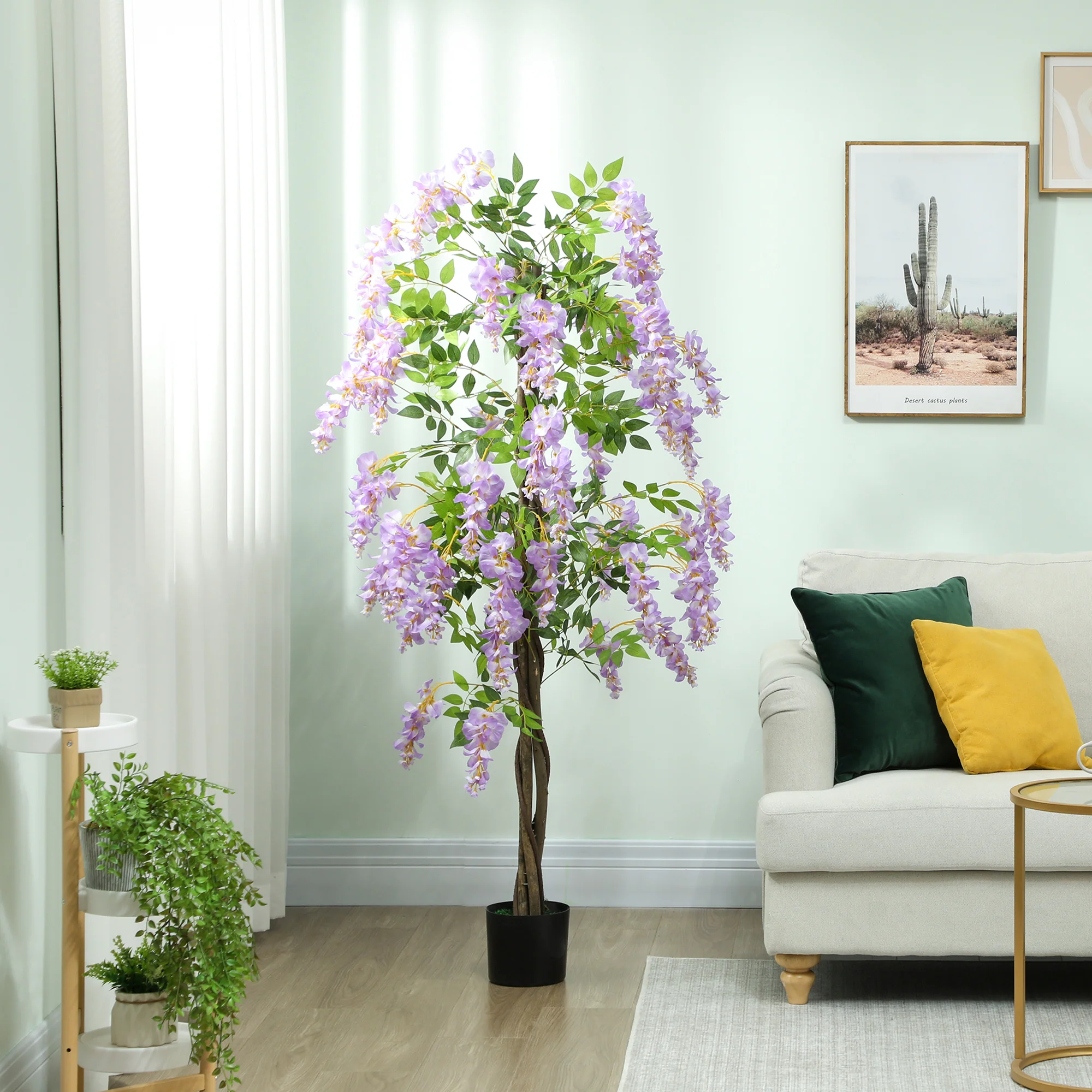 HOMCOM Artificial Wisteria Flower With 756 Leaves And 54 Flowers, Purple - Image 2