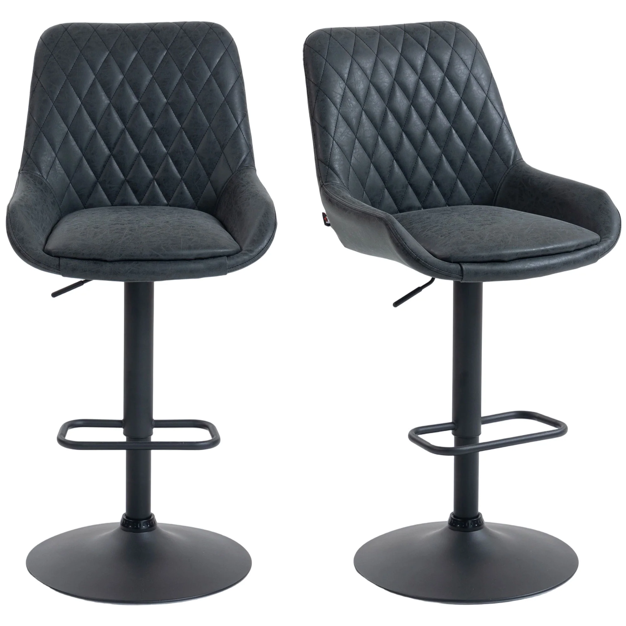 HOMCOM Bar Stools Set Of 2, Adjustable Bar Chairs 360 Degree Swivel Black