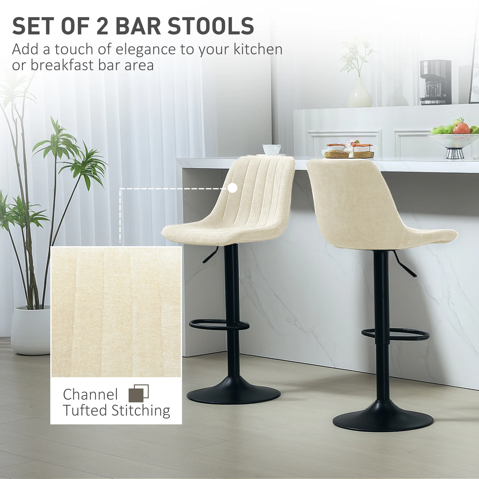 HOMCOM Bar Stools Set Of 2 Adjustable Swivel Bar Chairs With Backrest - Image 3