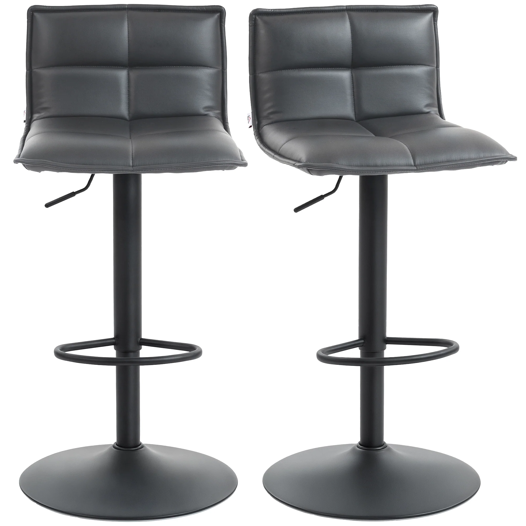 HOMCOM Bar Stools Set Of 2 Swivel Height Adjustable Barstools Dark Grey