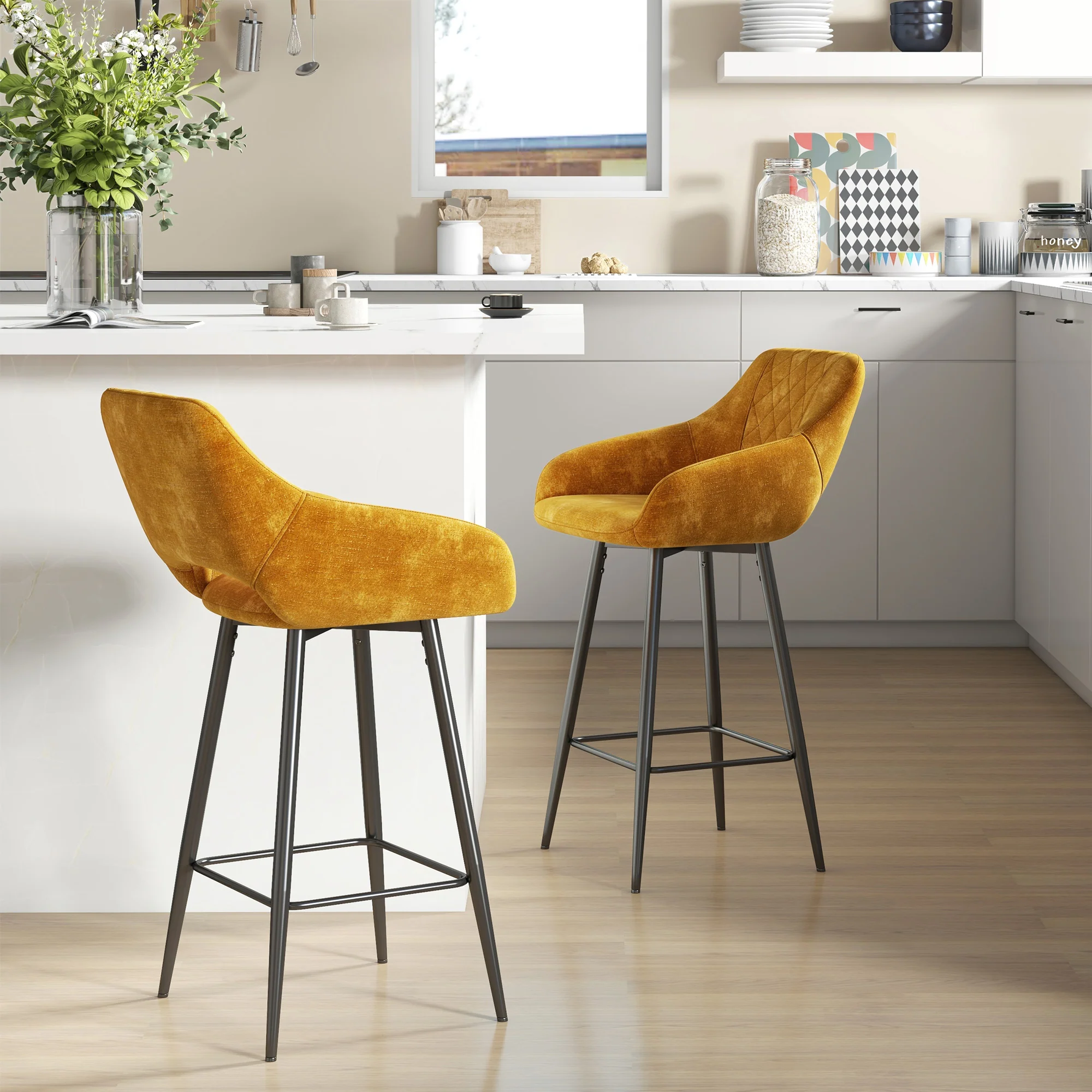 HOMCOM Bar Stools Set Of 2, Velvet-Touch Fabric Counter Height Bar Chairs Pink - Image 11