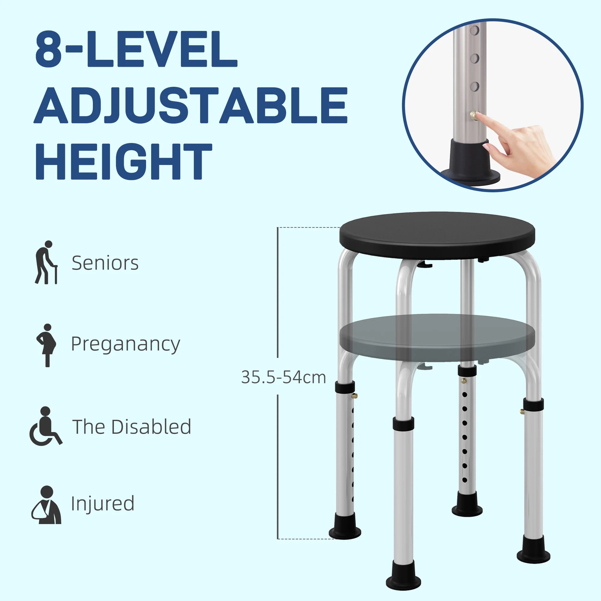 HOMCOM Bath Chair Height Adjustable Shower Seat For Elderly Disabled Black - Image 7