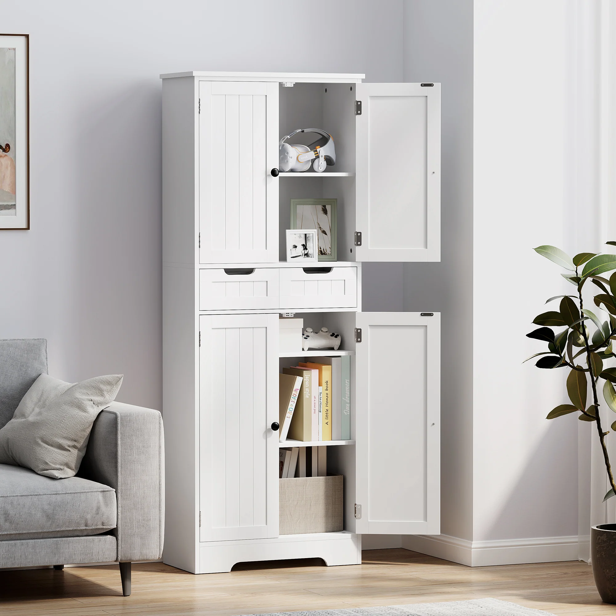 HOMCOM Bathroom Tall Cabinet with Drawer, Adjustable Shelf and Doors, White - Image 8