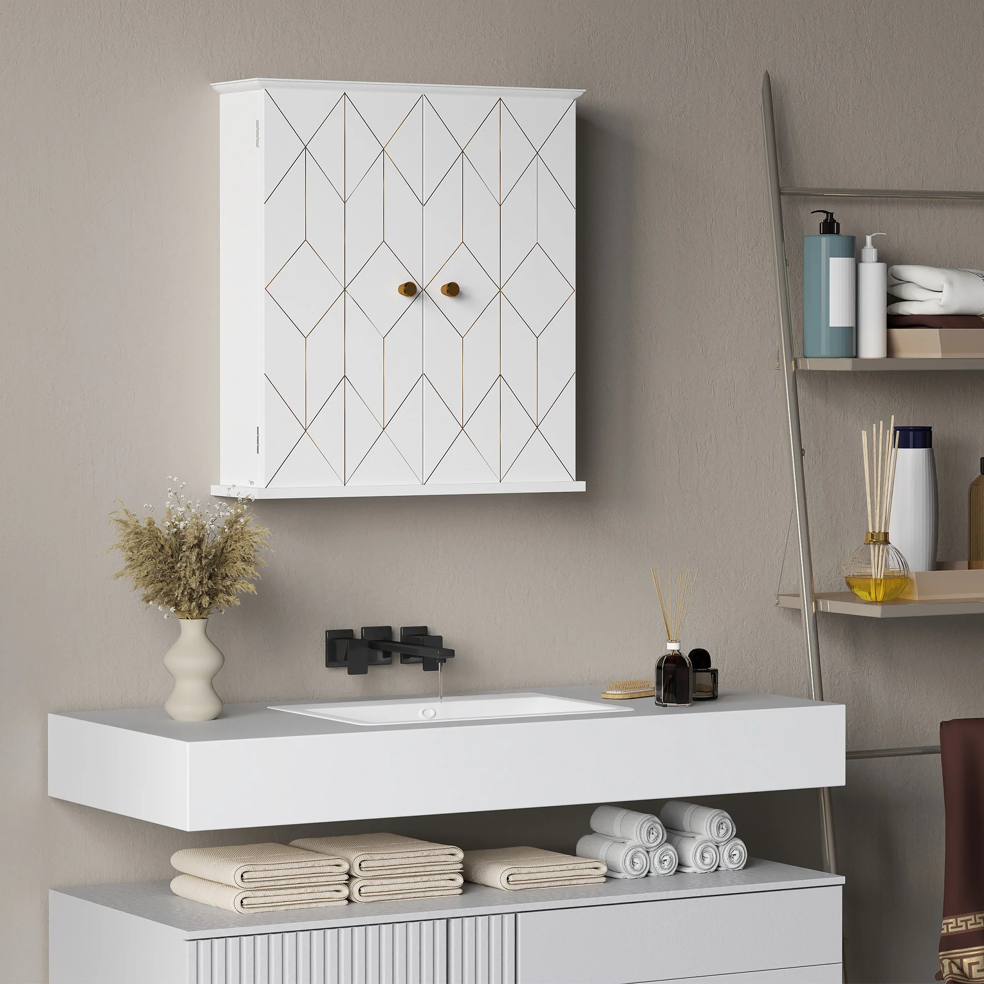 HOMCOM Bathroom Wall Cabinet, Wall Cupboard with Adjustable Shelf, White - Image 8
