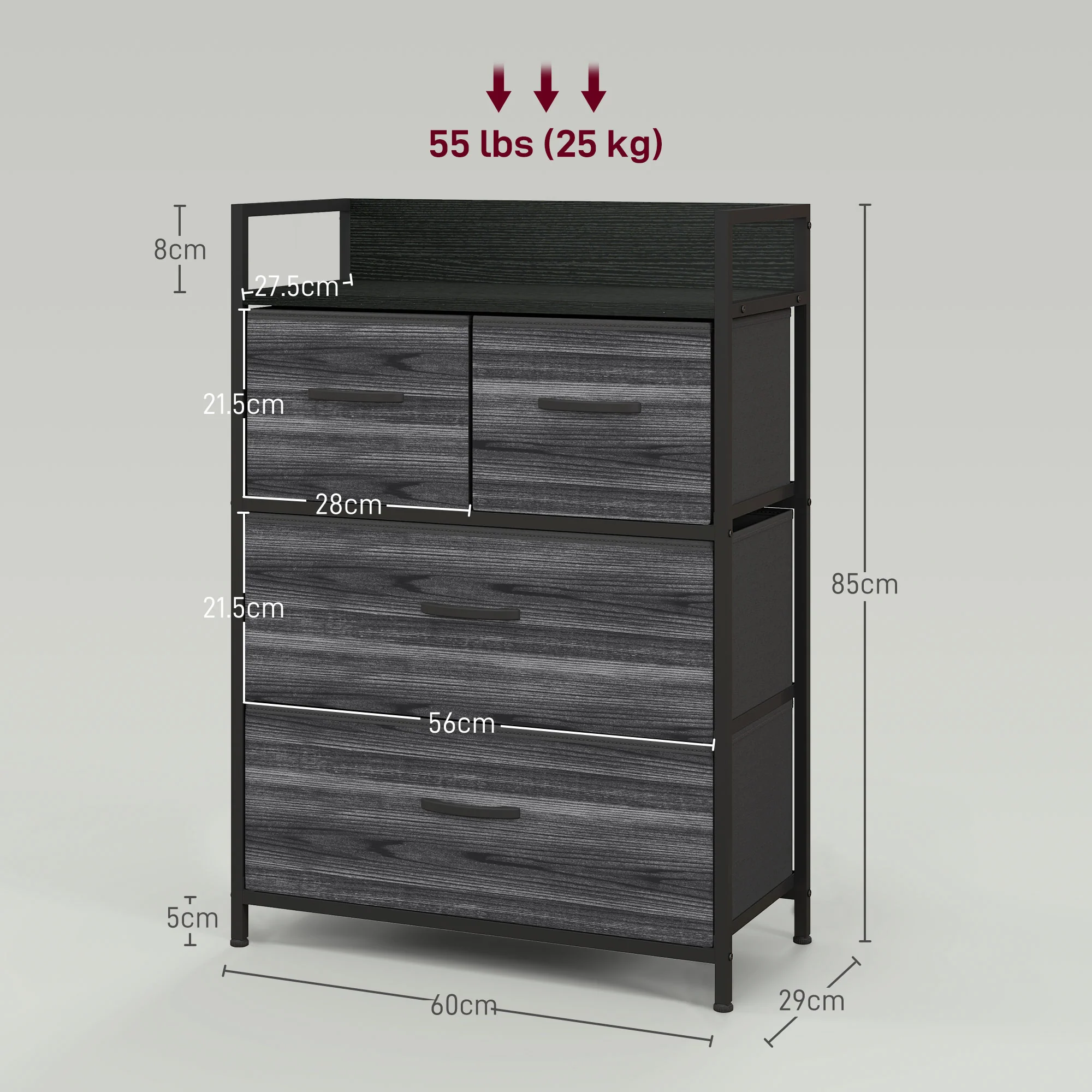 HOMCOM Bedroom Chest of Drawers 4 Drawer Dresser w/ Shelf - Image 5
