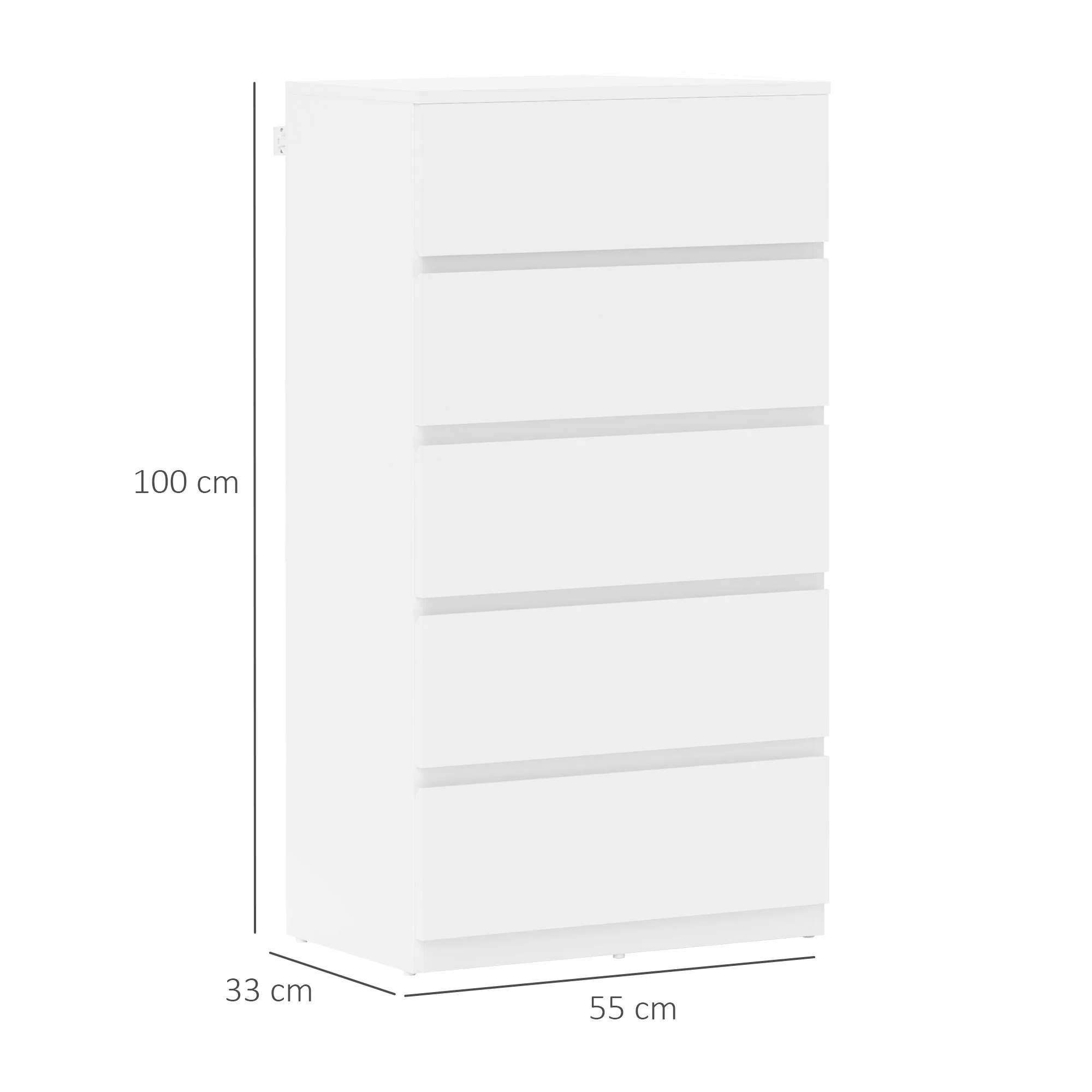 HOMCOM Bedroom Chest Of Drawers, 5 Drawers Dresser, Drawer Unit, White - Image 5