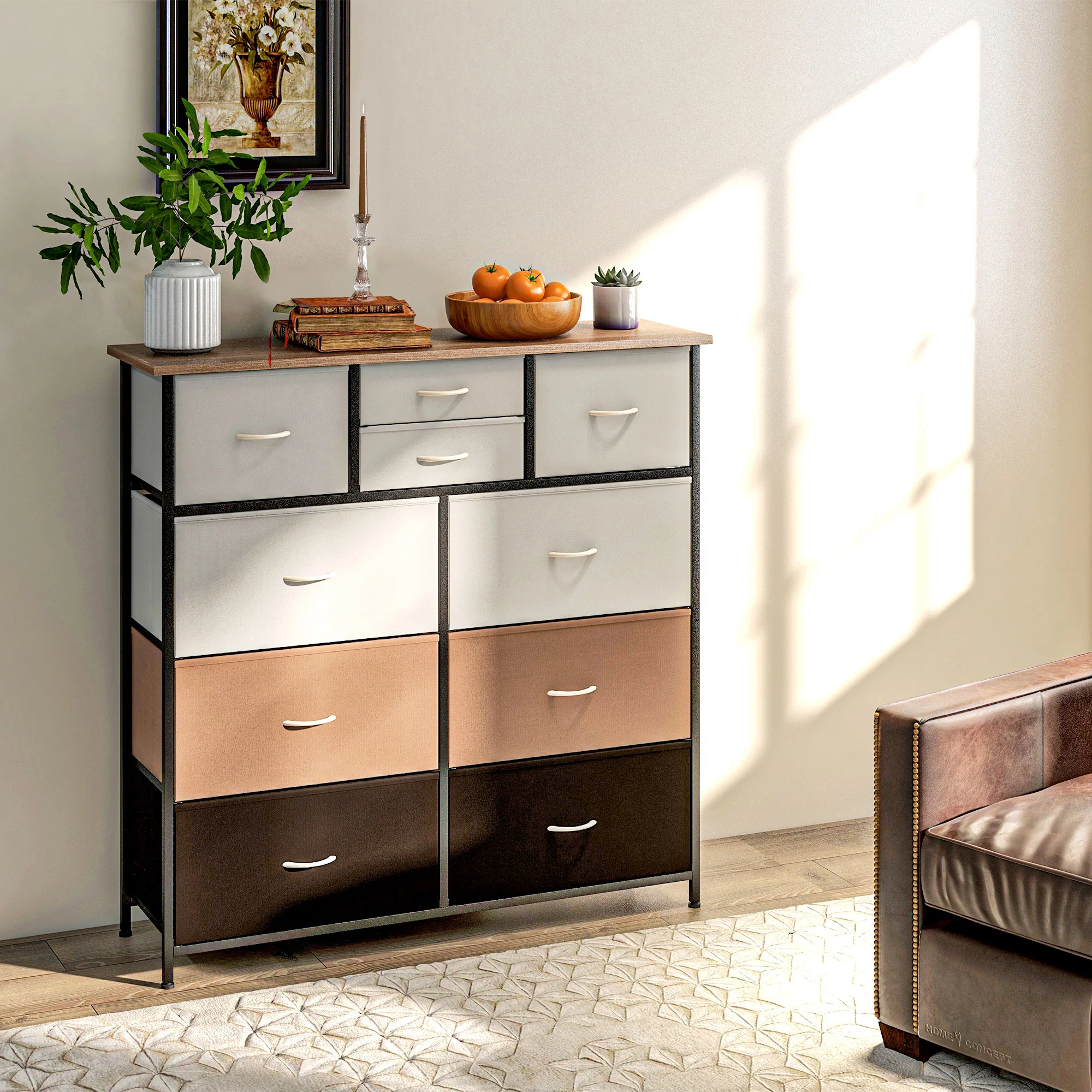 HOMCOM Bedroom Chest of Drawers Fabric Dresser w/ Foldable Drawers Multicolour - Image 7