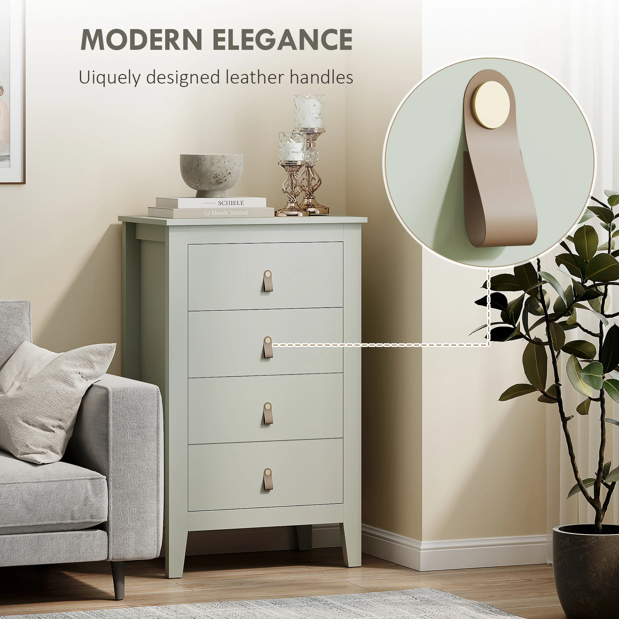 HOMCOM Bedroom Chest Of Drawers, Modern 4 Drawer Dresser - Image 4