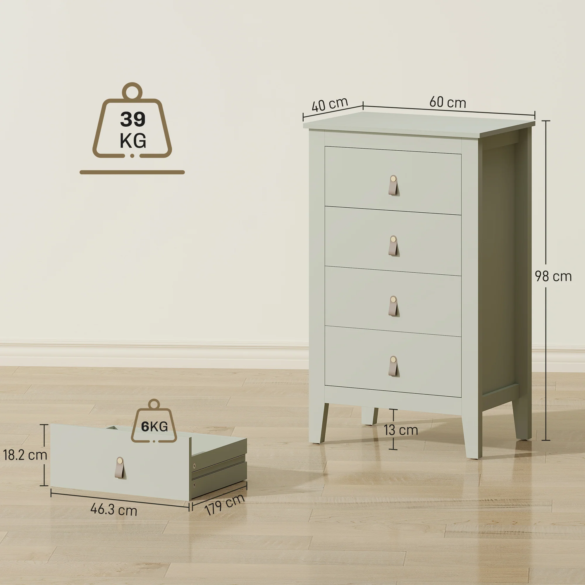 HOMCOM Bedroom Chest Of Drawers, Modern 4 Drawer Dresser - Image 5