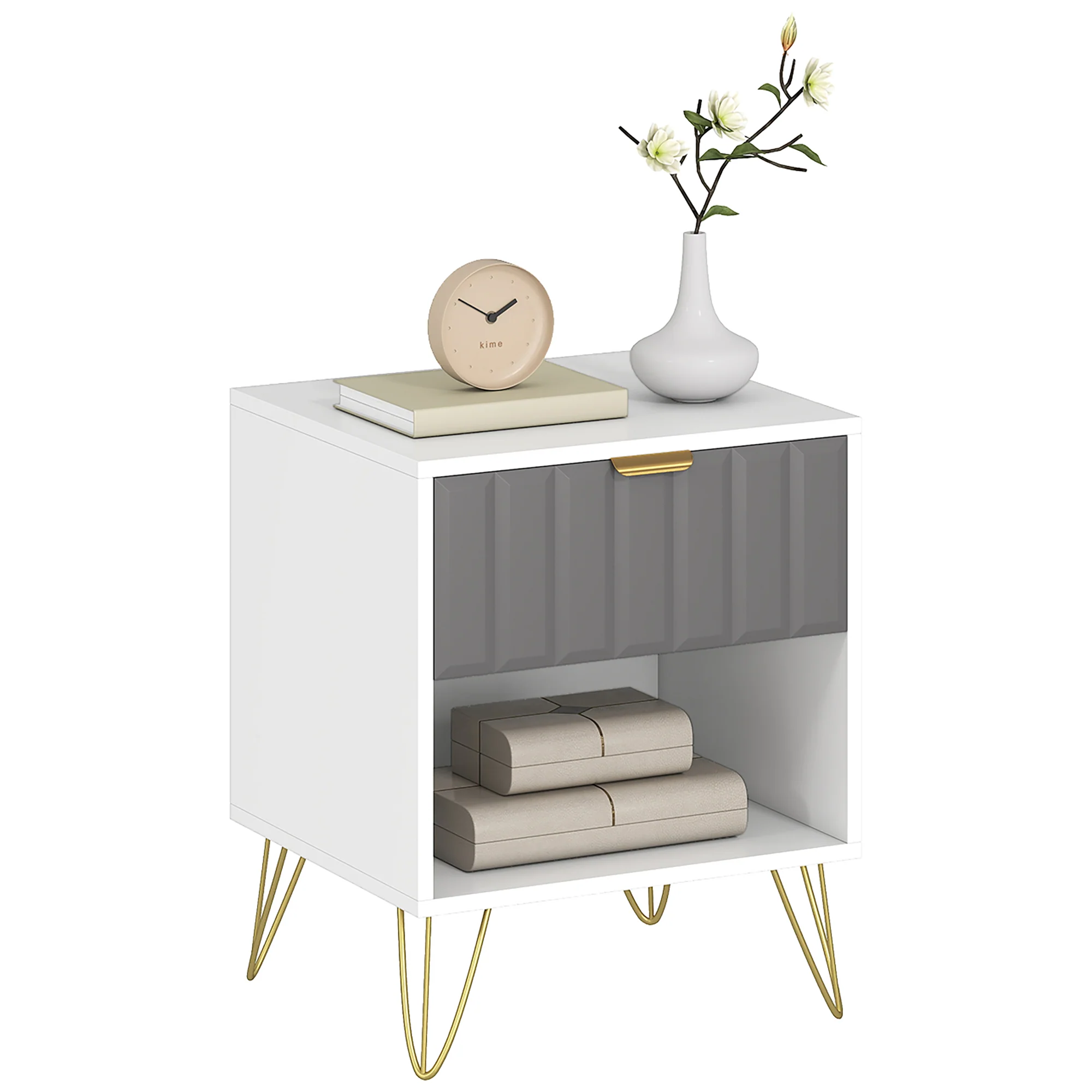 HOMCOM Bedside Drawers Modern Bedside Cabinet With Drawer And Handle, White